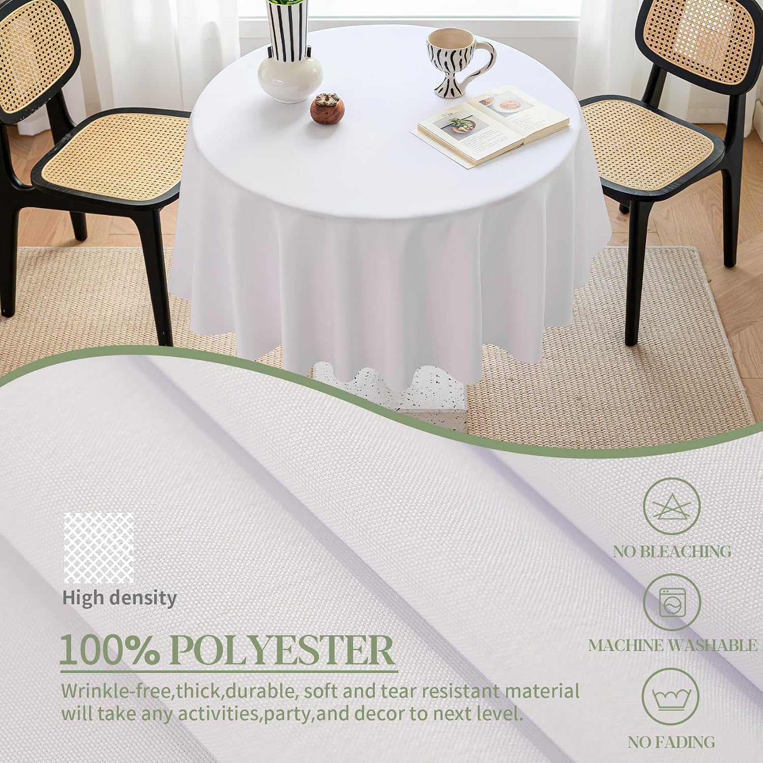 Thumbnail 5 de BYDOLL Table Cloth Round 48-Inch Waterproof Polyester Tablecloth