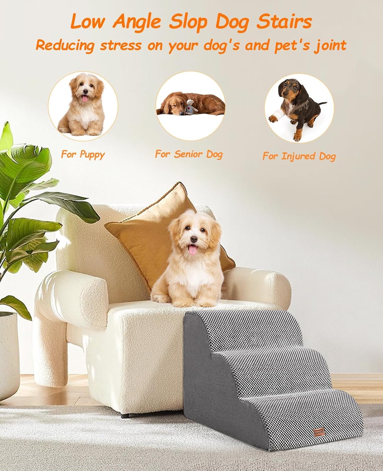 Detalle 2 de Hundetreppe 40 cm Hoch – rutschfeste Treppe für kleine Hunde mit abnehmbarem Bezug und wasserdichtem Bezug