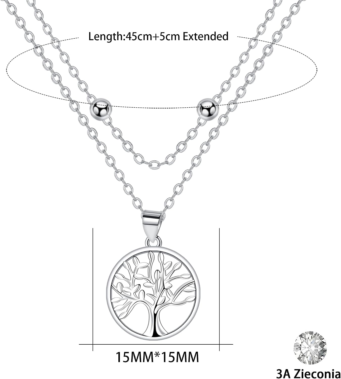 Detalle de Collier arbre de vie en argent sterling 925 J.WUEN pour femme (45 + 5 cm) avec coffret cadeau