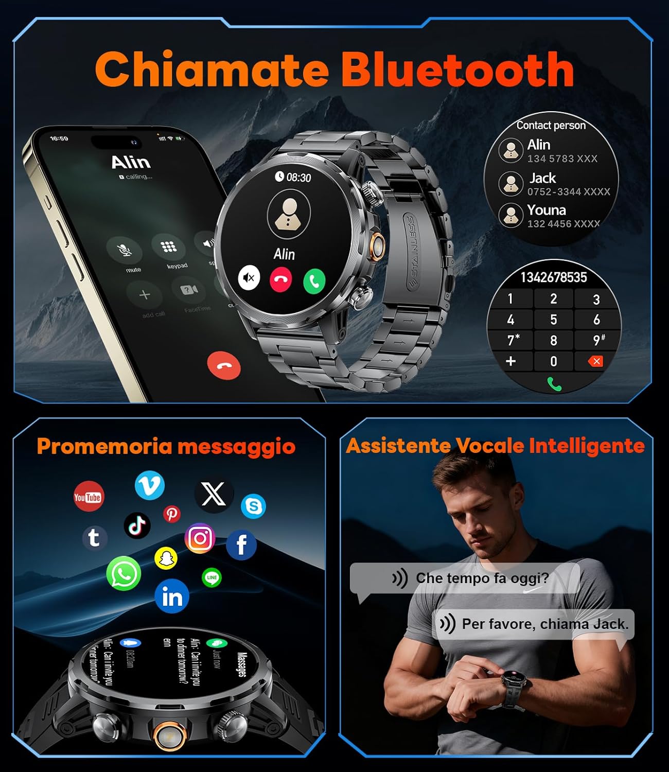 Thumbnail 4 de LIGE Smartwatch Uomo EF20: torcia LED, 1,85'', 110+ modalità sportive e chiamate Bluetooth