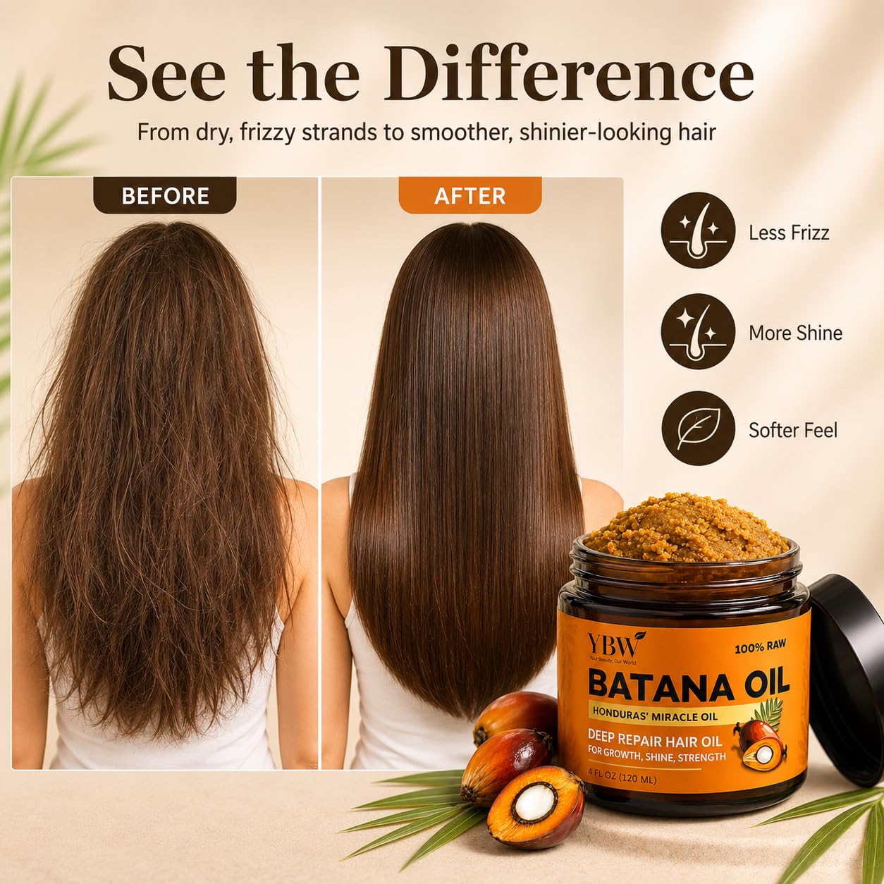 Detalle de YBW 100% Raw Batana Oil Paste for Hair Growth, Unrefined from Honduras