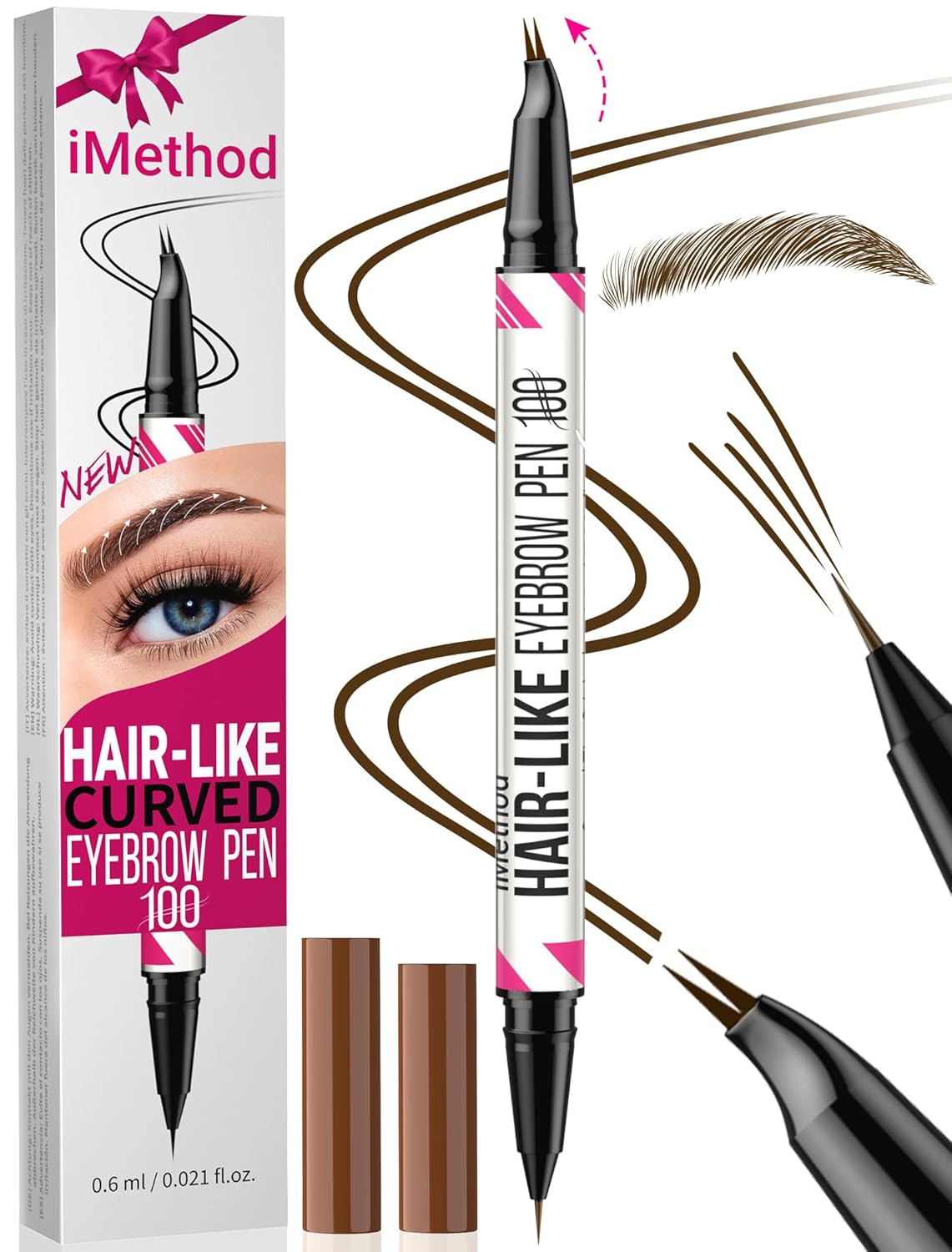 Detalle de iMethod Curved Eyebrow Pen (Dark Brown) — Dual-Ended microblading-style brow pencil for natural hair-like strokes