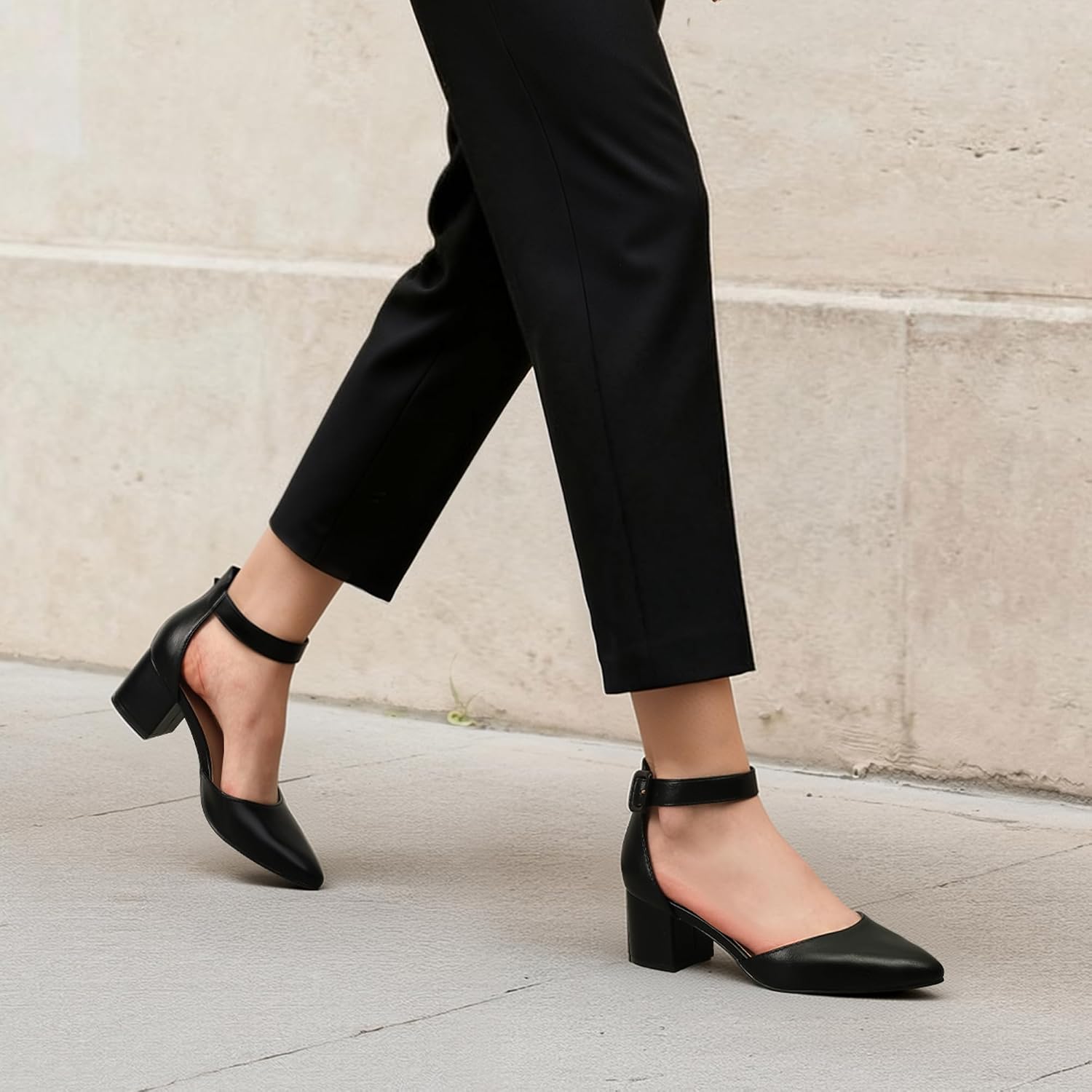 Detalle de DREAM PAIRS ANNEE pointed-toe low chunky heel pump shoes with adjustable buckle