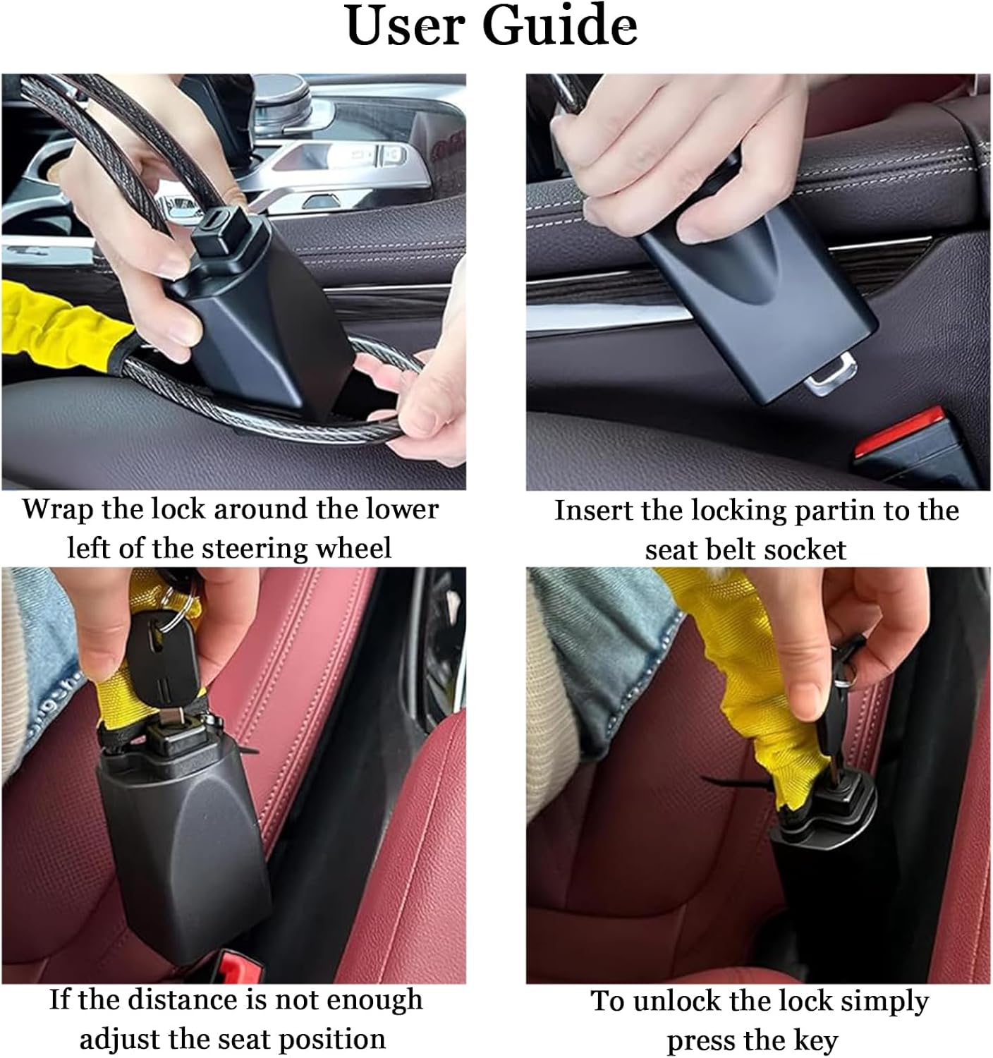 Thumbnail 3 de HZXYchen Steering Wheel Lock with Seat Belt Lock and 3 Keys (High-Visibility Yellow)