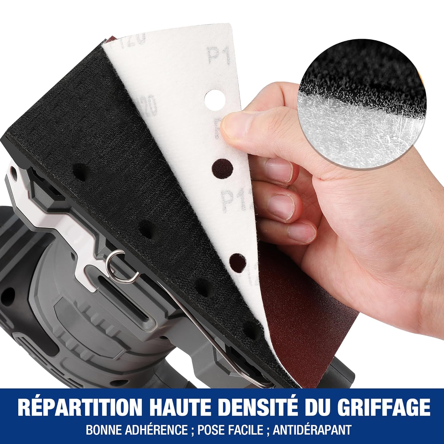 Detalle 2 de WORKPRO Disques de Ponçage 100 Pièces – Jeux rectangulaires à 8 trous (185 × 93 mm) multi-grain