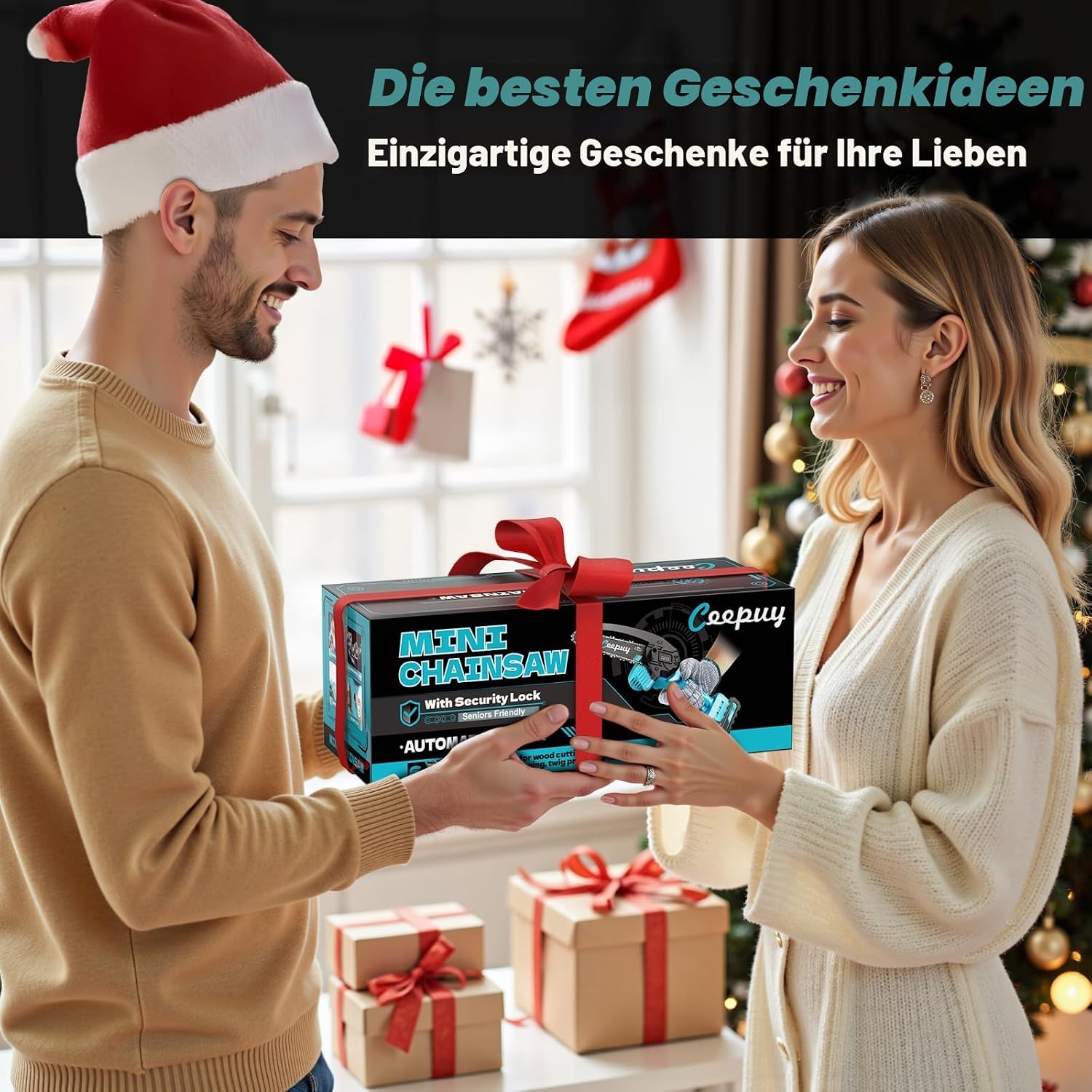 Detalle 2 de Mini Akku Kettensäge 6 Zoll – 880 W Kupfermotor, 2x 4000 mAh Akkus, Sicherheitsverriegelung