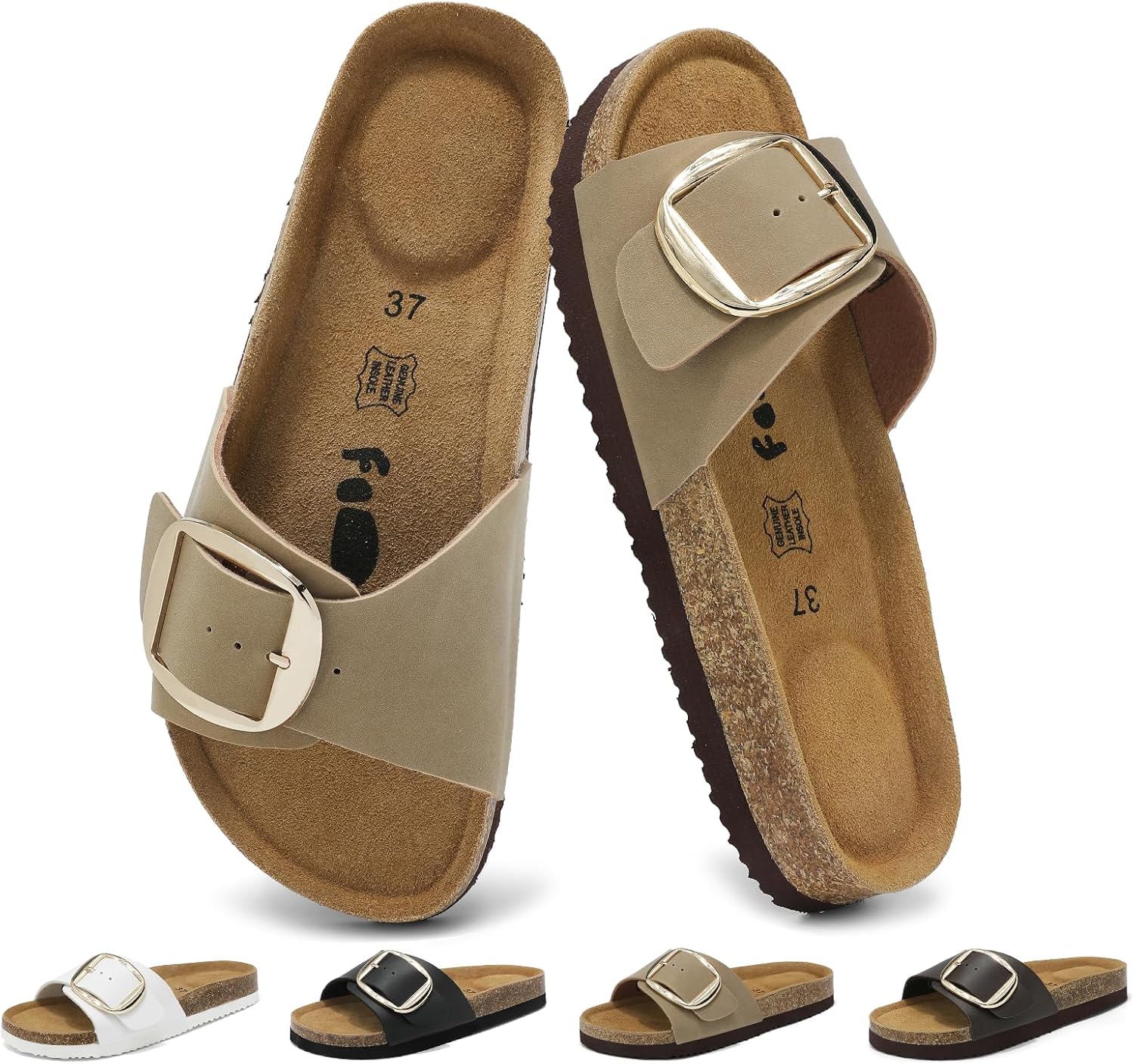 Thumbnail 6 de Chetoria Sandales Femme en Cuir Véritable – Semelle Liège, Boucle Dorée, Confort Ergonomique