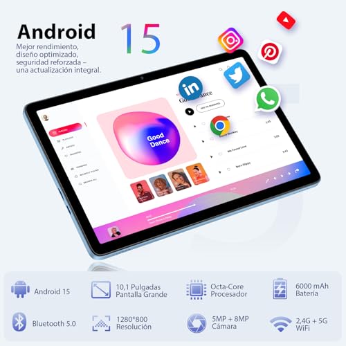 Detalle de Mentume Tablet 10 Pulgadas Android 15 con Funda, Ratón y Teclado, 24 GB RAM + 128 GB ROM + 1 TB TF