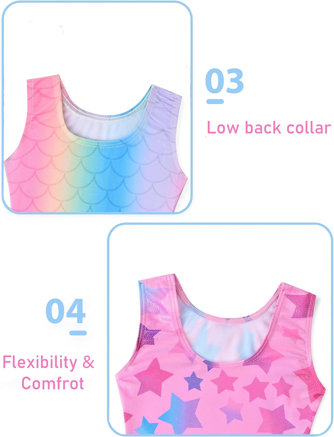 Detalle de Tstiti Sparkly Girls’ Gymnastics Leotards, 2-Pack with Matching Scrunchies