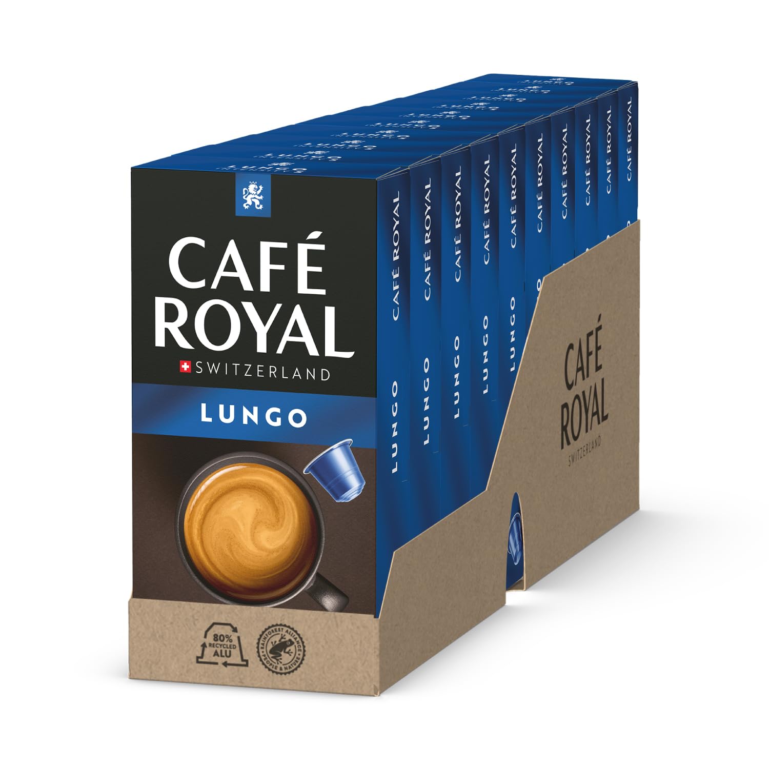 Detalle de Café Royal Lungo – Nespresso-kompatible Kaffeekapseln, 100 Kapseln, 100% Arabica, Rainforest Alliance