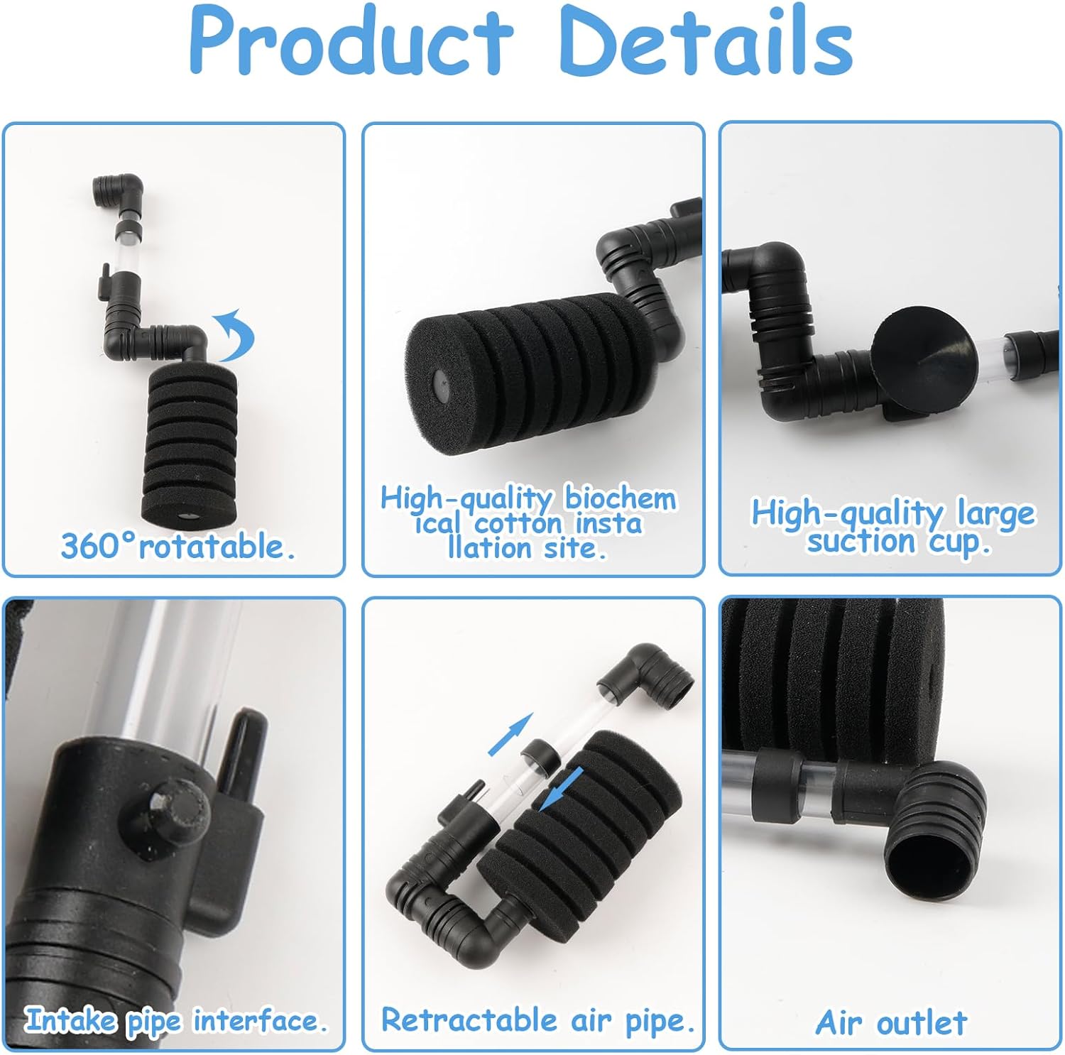 Detalle 2 de ROSYLEVE 2-Piece Aquarium Single Head Sponge Filter Set with 4 Replacement Sponges