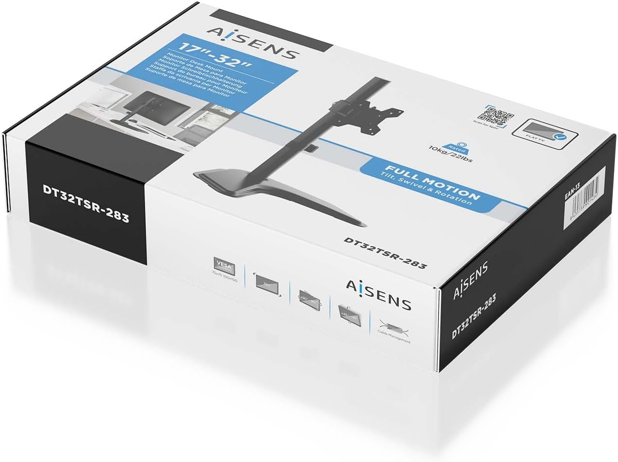 Thumbnail 5 de AISENS Supporto da tavolo con piedistallo eco girevole e inclinabile per monitor TV 10kg da 17–32 nero