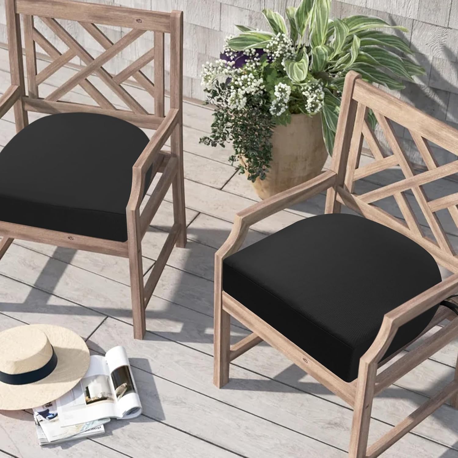 Thumbnail 1 de PRIMEPATIO Outdoor Garden Chair Cushions Set of 2 – 7cm Thick, 50x50cm, Black