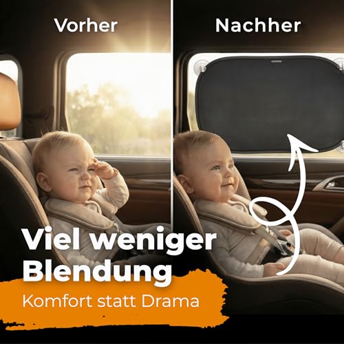 Detalle de CARAMAZ Sonnenschutz Auto Baby mit UV Schutz, Opti-Dark GSM100+ – Verdunklung 51x31cm (2 Stück) inkl. Saugnapf