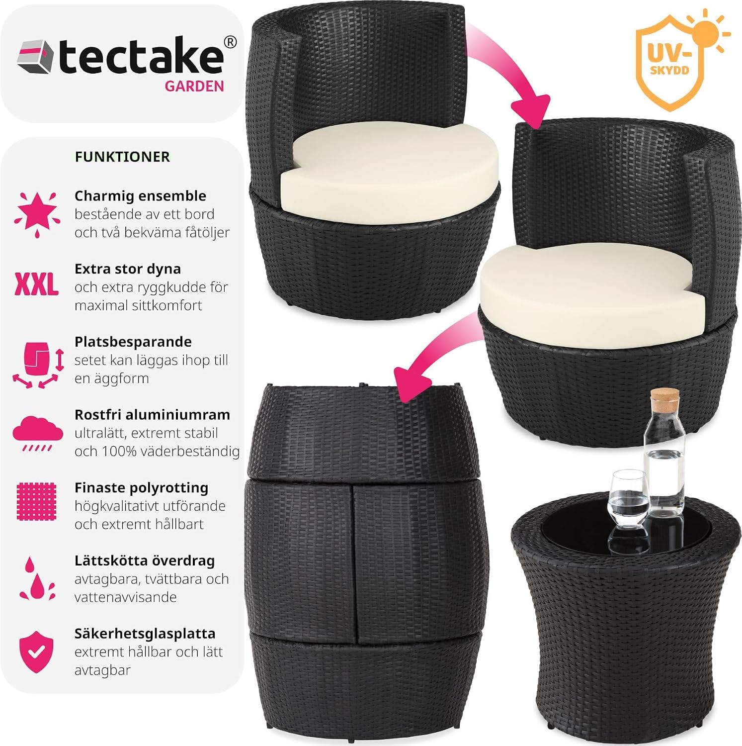 Detalle 2 de tectake 403139-SE loungeset för två i konstrotting med aluminiumstomme och dynor