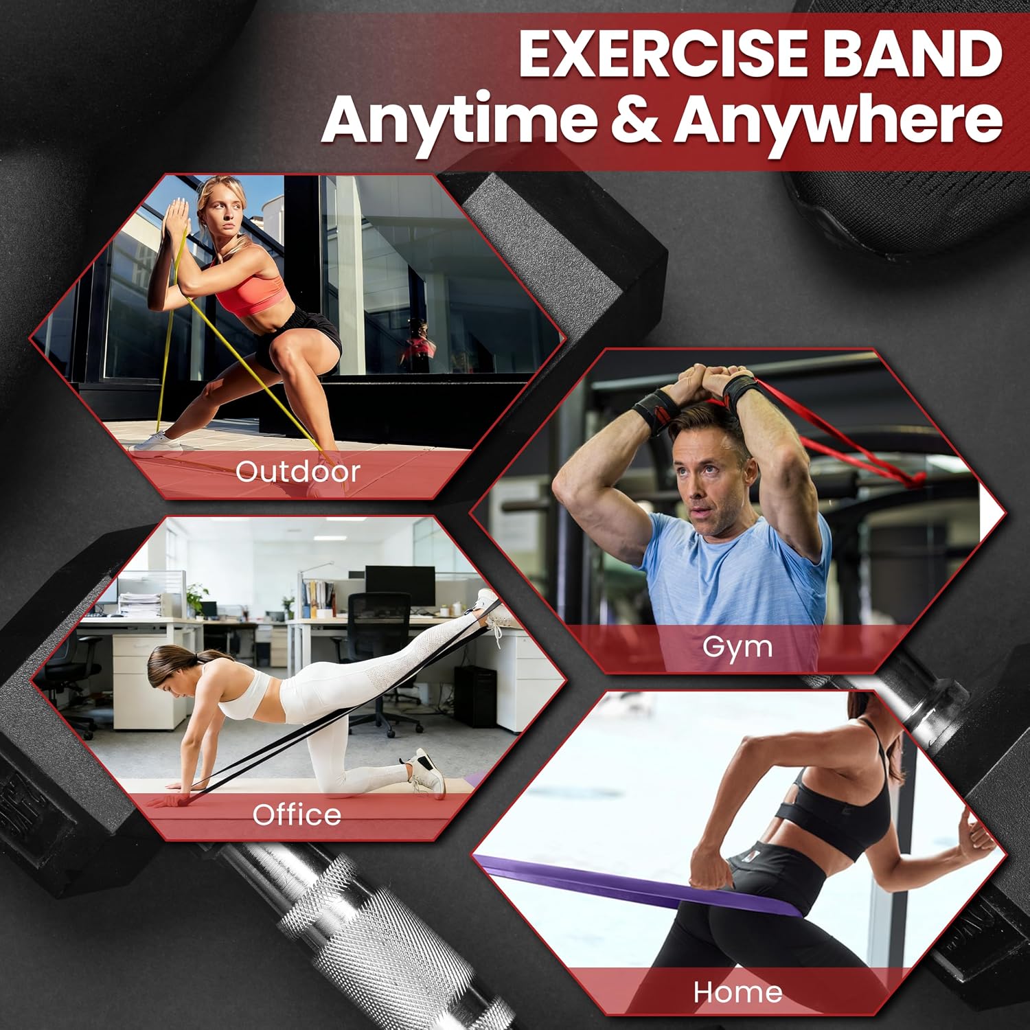 Detalle de Aouplry resistance bands set with door anchor (unisex) for strength, shaping and rehab