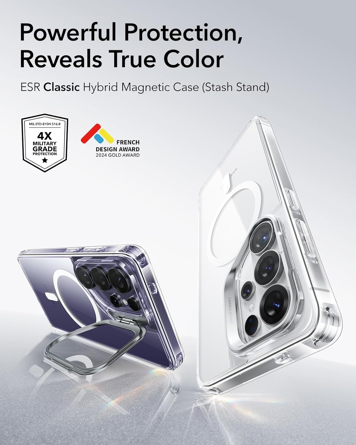 Detalle de ESR for Samsung Galaxy S26 Ultra Phone Case with Stash Stand (MagSafe compatible) – Clear, Military-grade drop protection