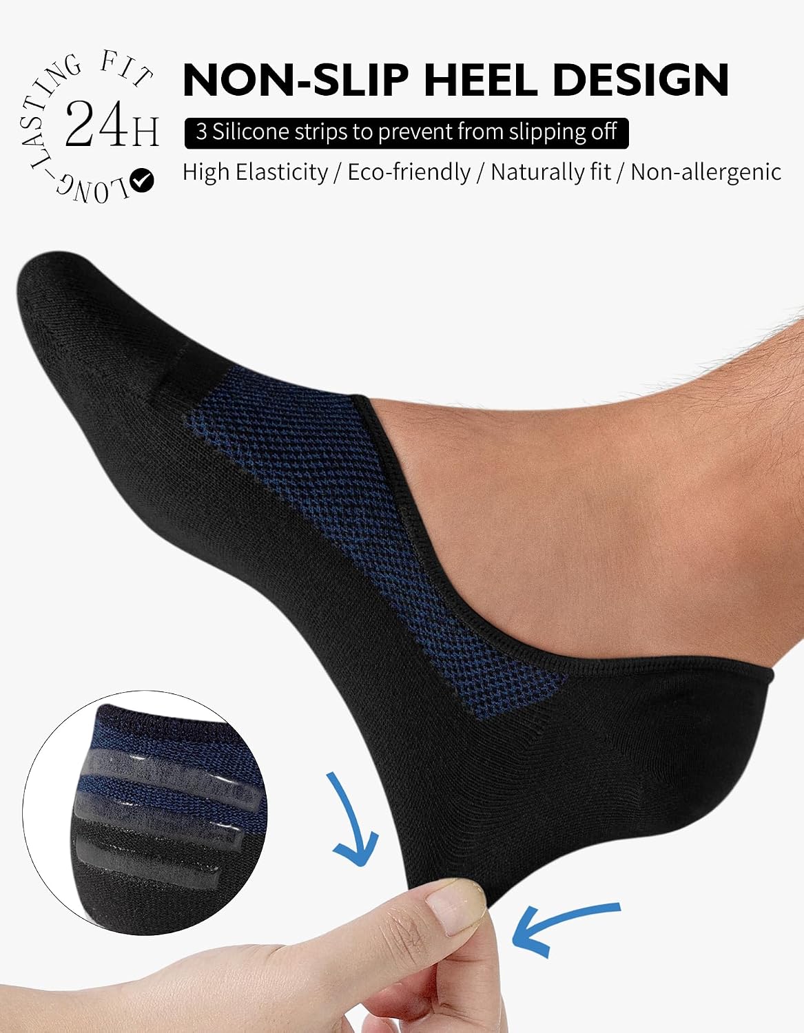 Detalle de CloseMate Chaussettes Invisibles Homme & Femme – 6 Paires, coton 80%, antidérapantes pour loafers, blanc/noir/gris