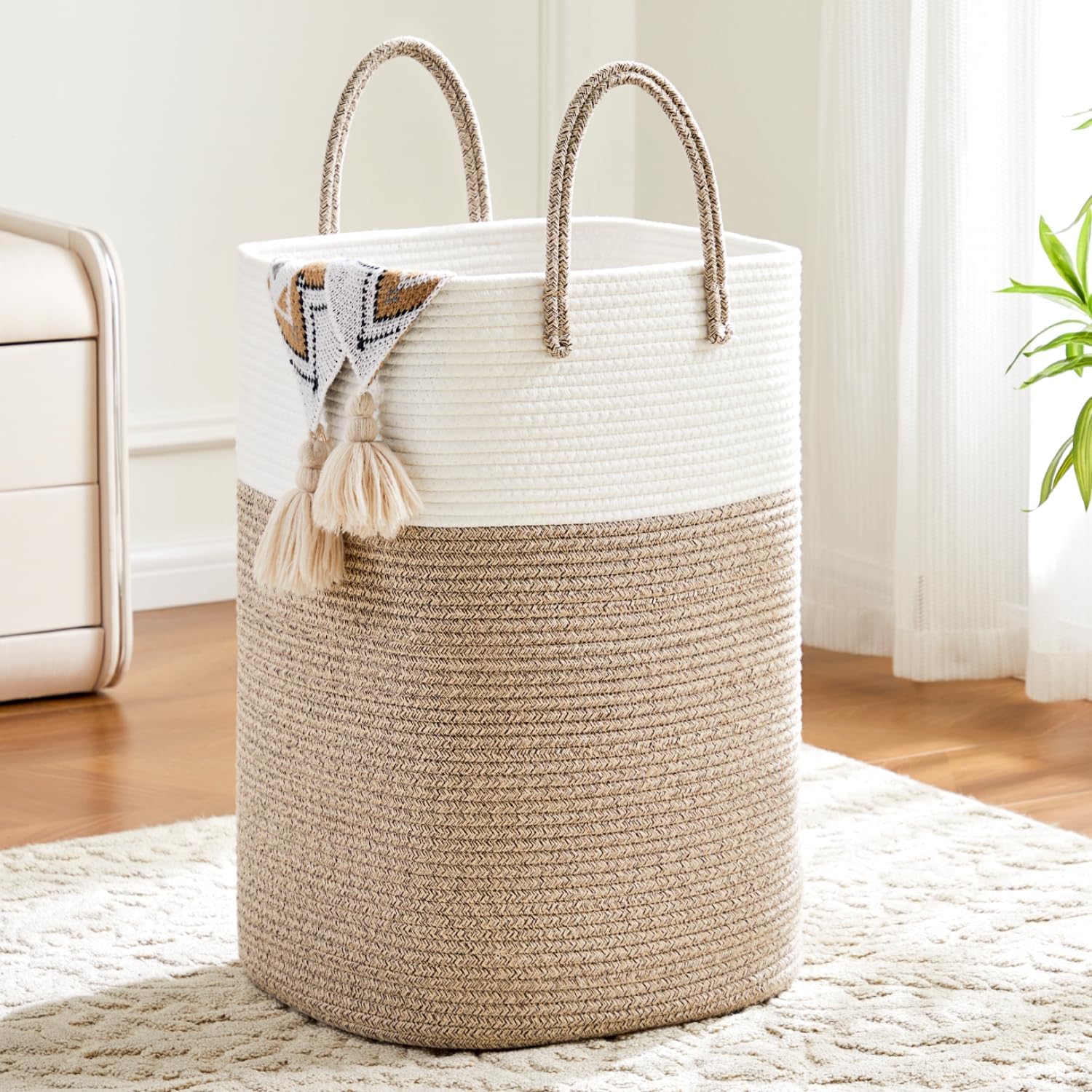 Detalle de Artfeel fang-01 60L Woven Cotton Rope Laundry Hamper with Drawstring