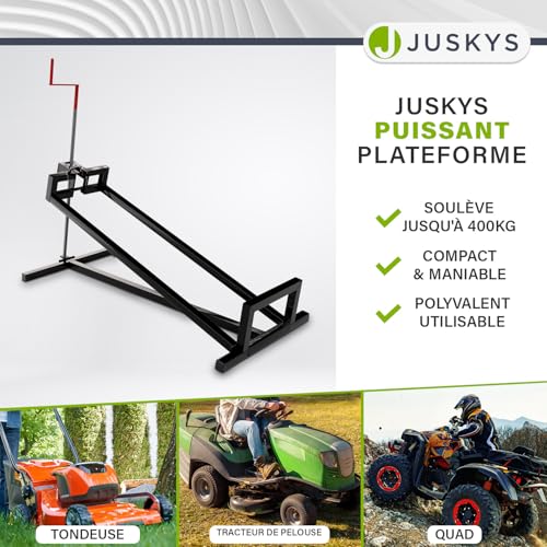 Thumbnail 6 de Lève-tondeuse Juskys 400 kg, plateau inclinable jusqu'à 45° – accessoire robuste pour autoportées et tracteurs tondeuses