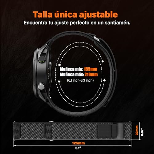 Detalle de Correa de reloj 22 mm NotoCity para Garmin: nylon transpirable y cierre en acero inoxidable