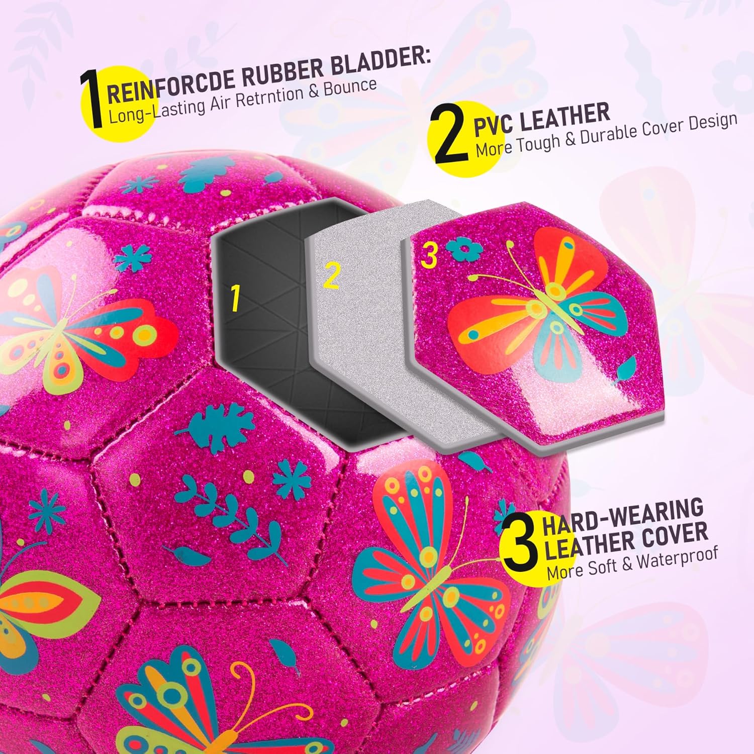 Thumbnail 4 de ZOOJOY Glitter Cartoon Soccer Ball Size 2 (2-Pack) with Pump & Mesh Bag for Toddlers