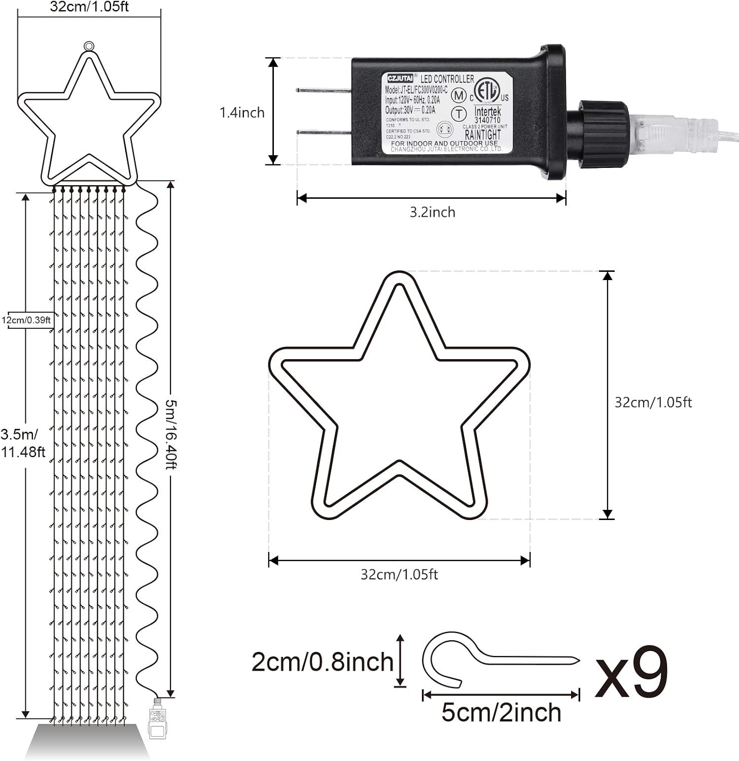 Thumbnail 6 de Toodour JT-EL/FC300V0200-C Christmas Star Lights, 317 LEDs, 8 Modes