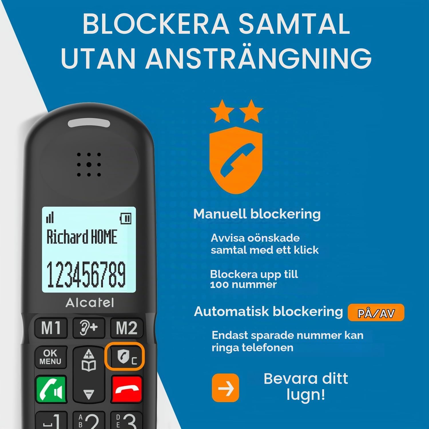 Detalle de Alcatel XL685 Duo trådlös fast telefon med stora tangenter och samtalsblockering