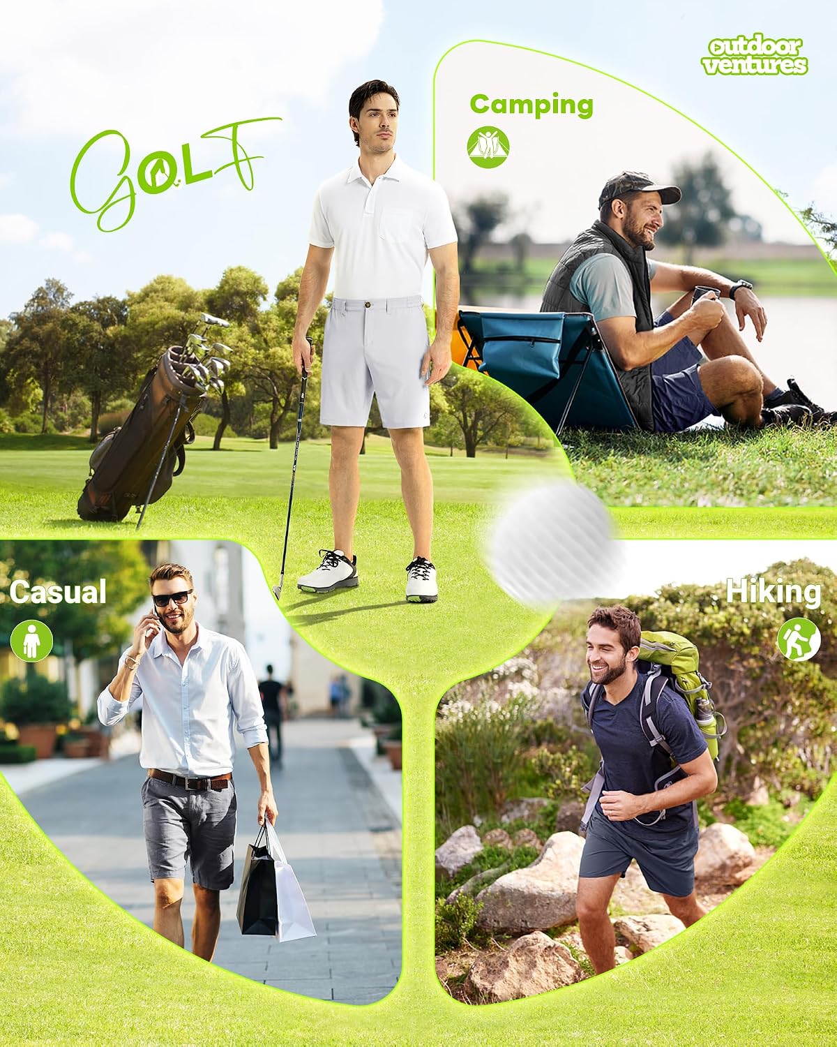 Detalle de Outdoor Ventures Men's Golf Shorts 9" UPF 50+ Bermuda Shorts