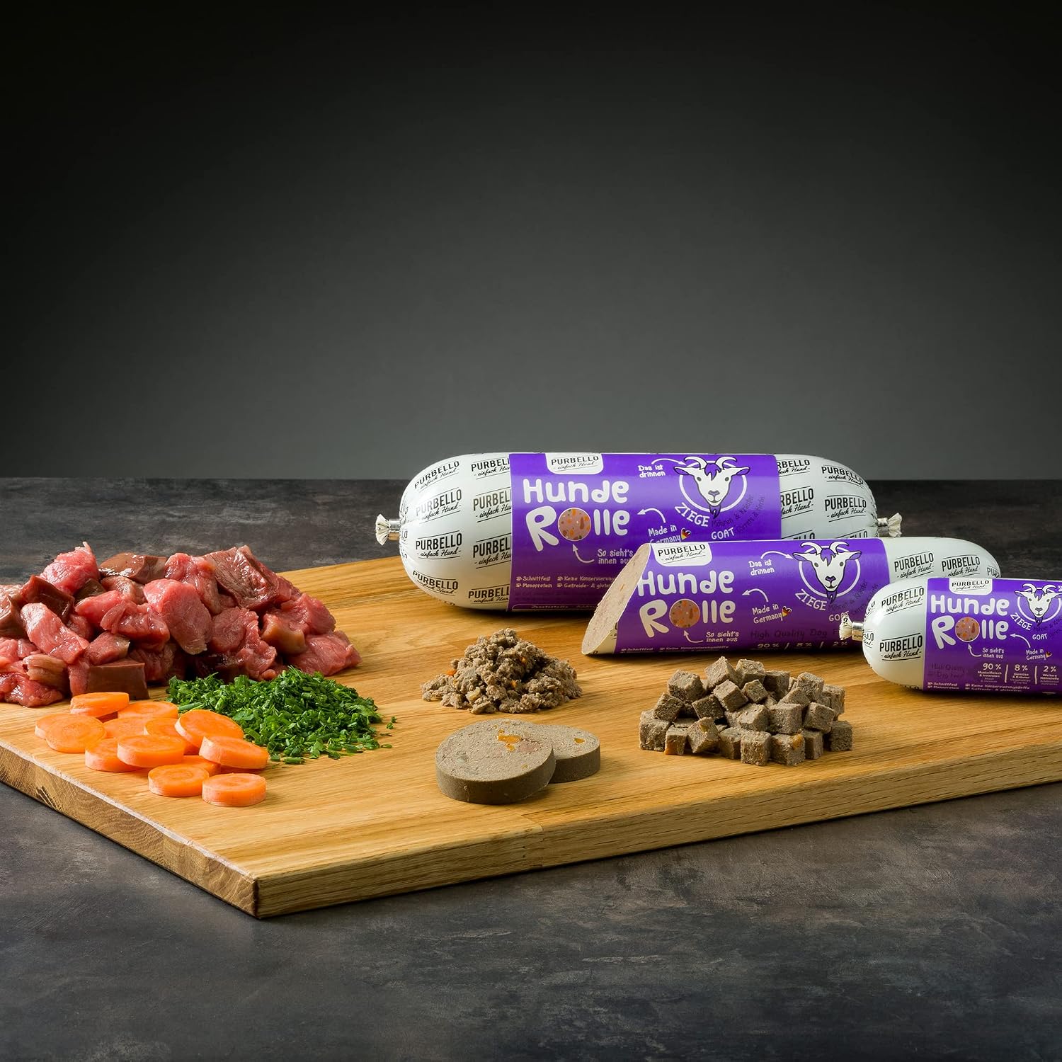 Detalle de PURBELLO rolki mięsne dla psa, 8 × 400 g, koń, koza i jagnięcina