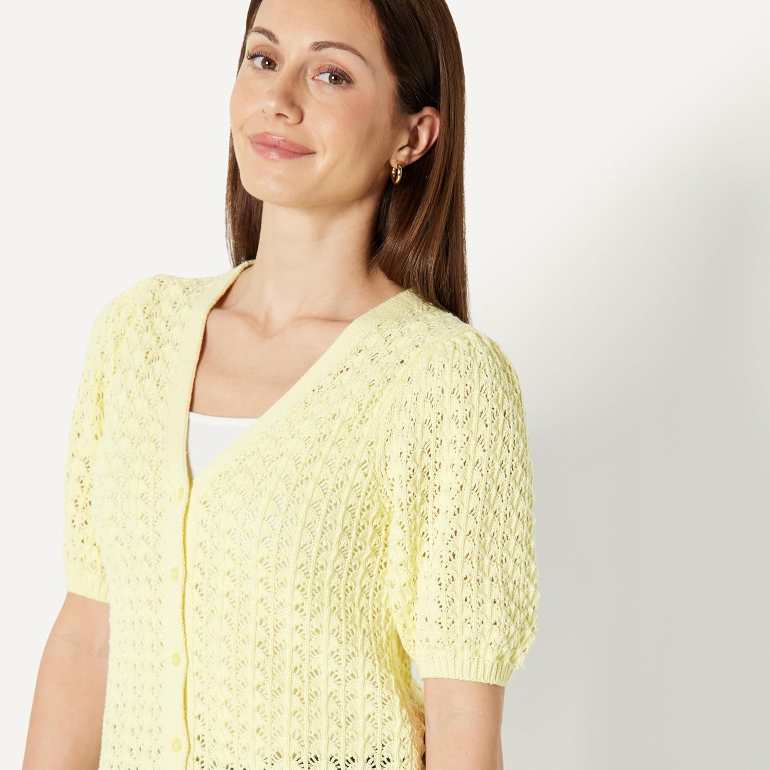 Detalle de Amazon Essentials Damen Kurzärmeliger Häkel-Cardigan aus Baumwolle