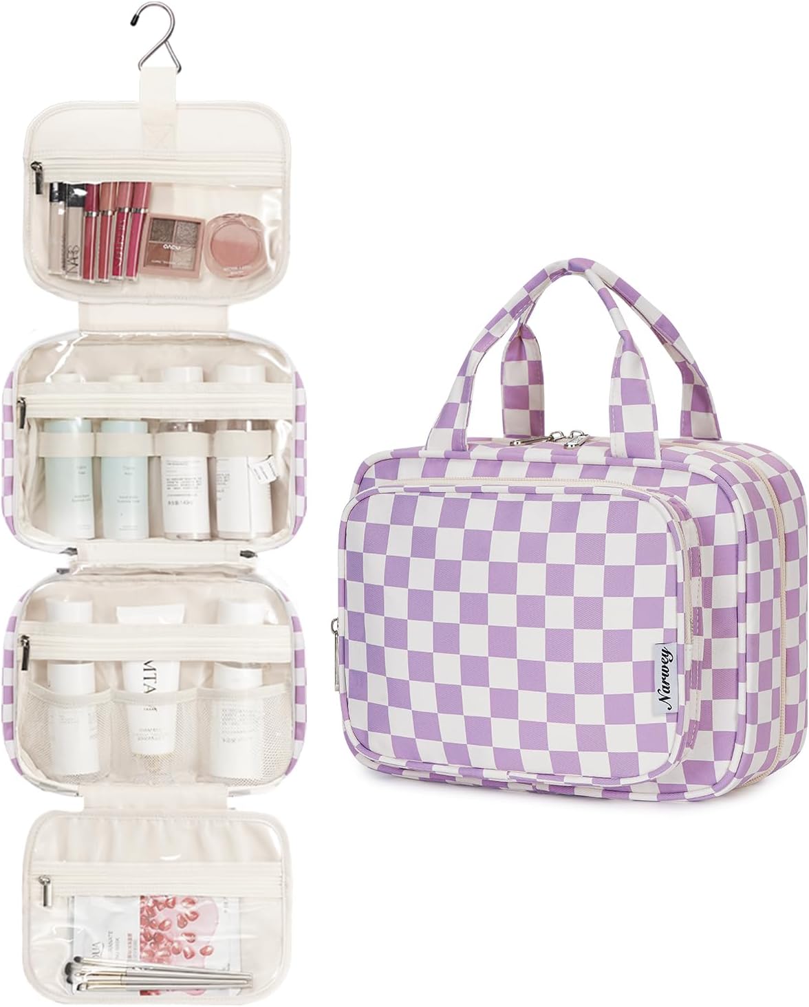 Thumbnail 1 de Narwey Checkered Hanging Travel Toiletry Bag for Women – Checkerboard Purple (Medium)
