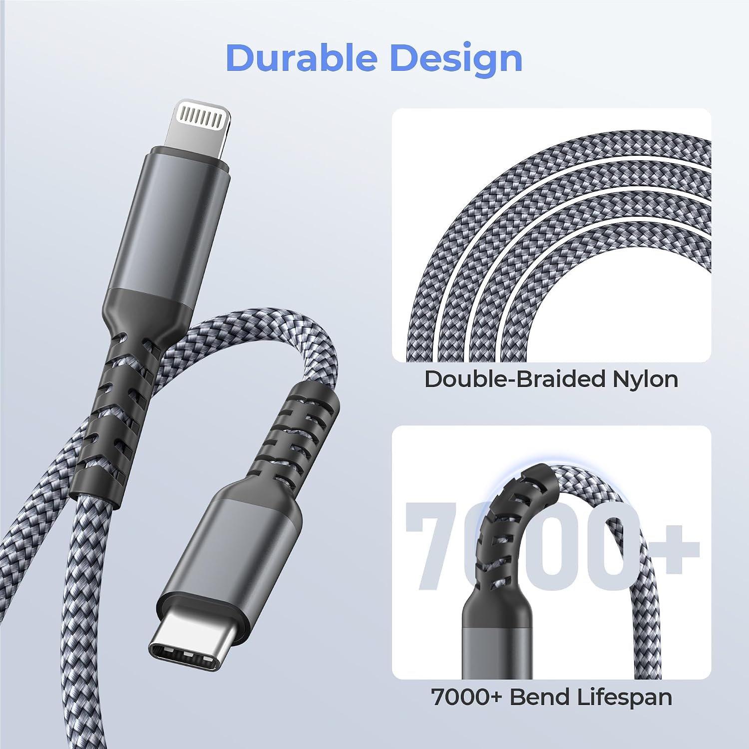 Detalle de Elebase USB-C to Lightning Car Charger Cable 1M with USB A Adapter for Apple Devices