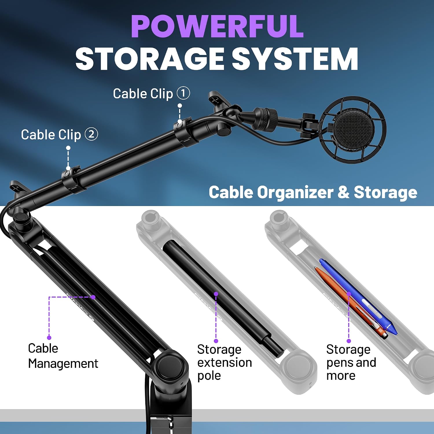 Detalle 2 de CAHAYA US-CMC0500 Low-Profile Desk-Mount Mic Arm, 5.5 lb Capacity