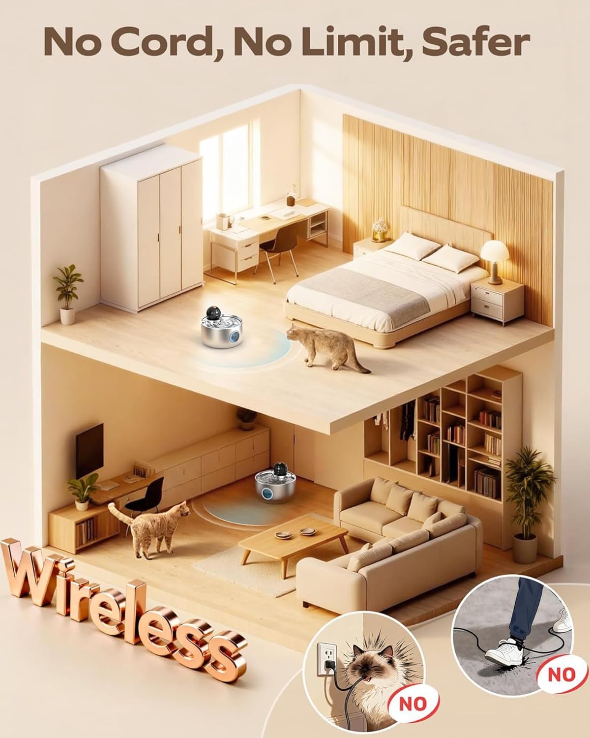 Thumbnail 1 de NOBXBON cordless cat water fountain (2.6L) with motion sensor and rechargeable battery