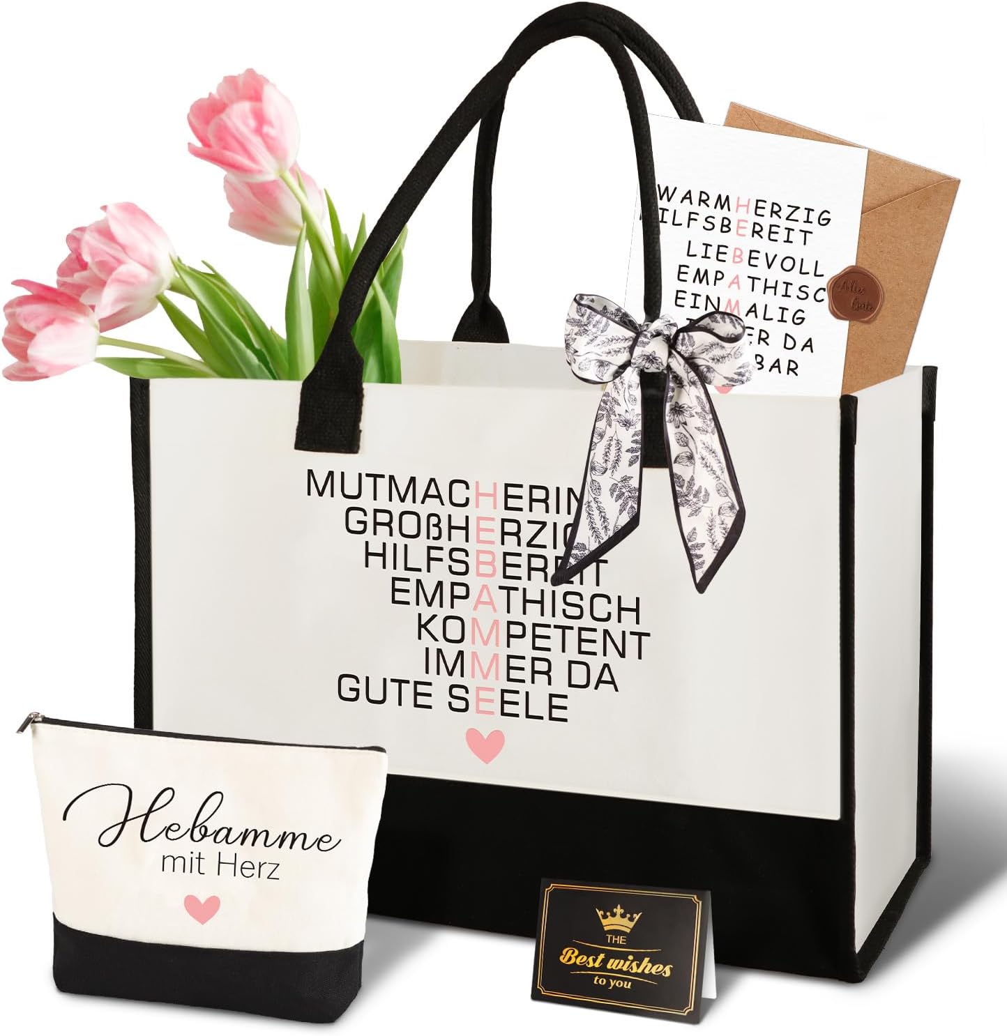 Thumbnail 6 de Giftota 70. Geburtstag Geschenk Frau: Vintage 1956 Canvas Einkaufstasche inkl. Kosmetiktasche & Grußkarte