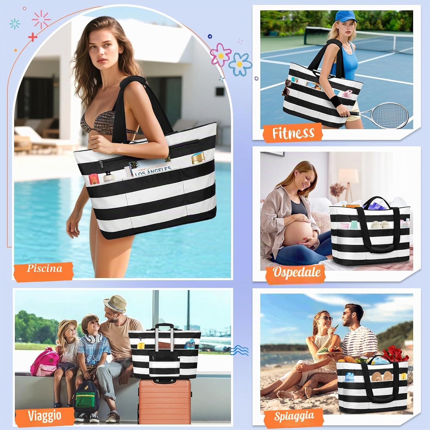 Detalle de BTNEEU Borsa Mare Donna XXL 50L Impermeabile: Tote Mare grande con 14 tasche, resistente e pieghevole
