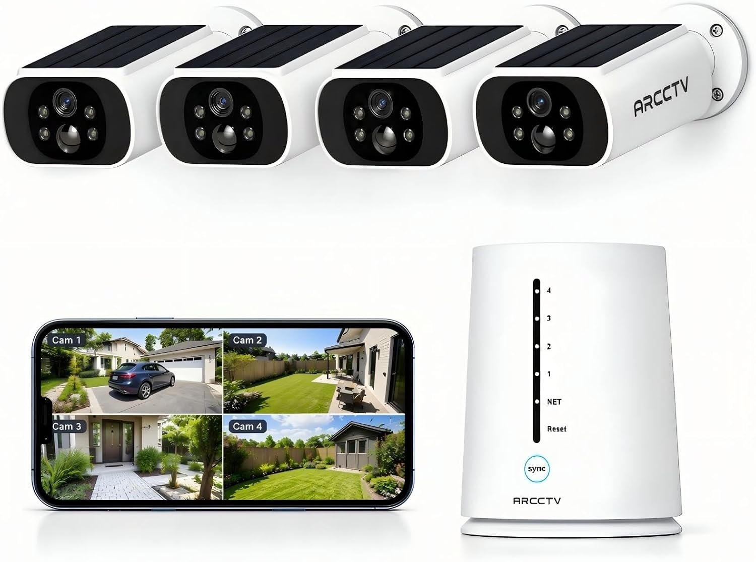 Detalle de ARCCTV C3-bewakingscameraset voor buiten, op zonne-energie, 2K/4MP