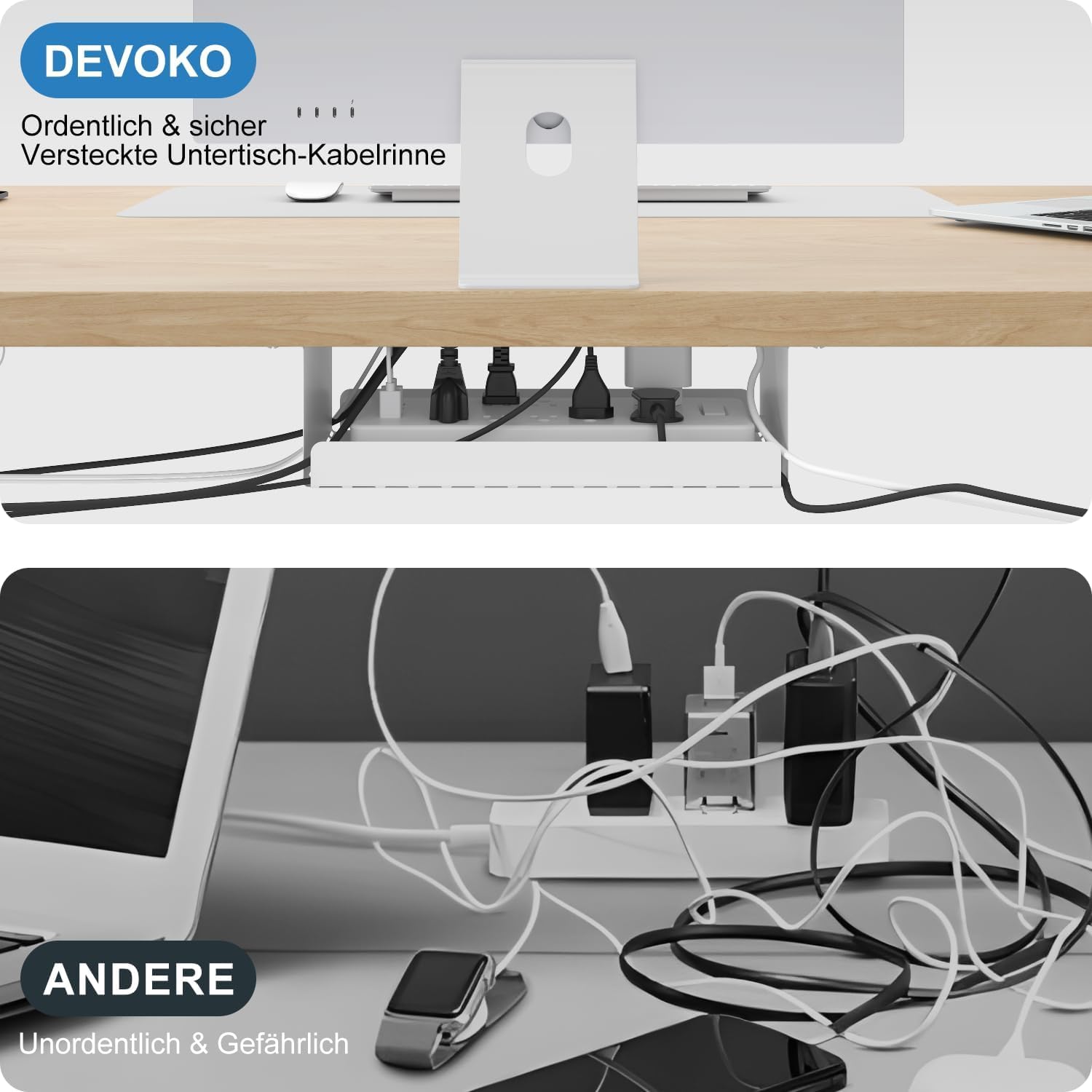 Thumbnail 6 de Devoko höhenverstellbarer Schreibtisch mit 2 Motoren, 160x80 cm Tischplatte (Eiche, 25 mm) – elektrisch, mobil mit Kabelmanagement
