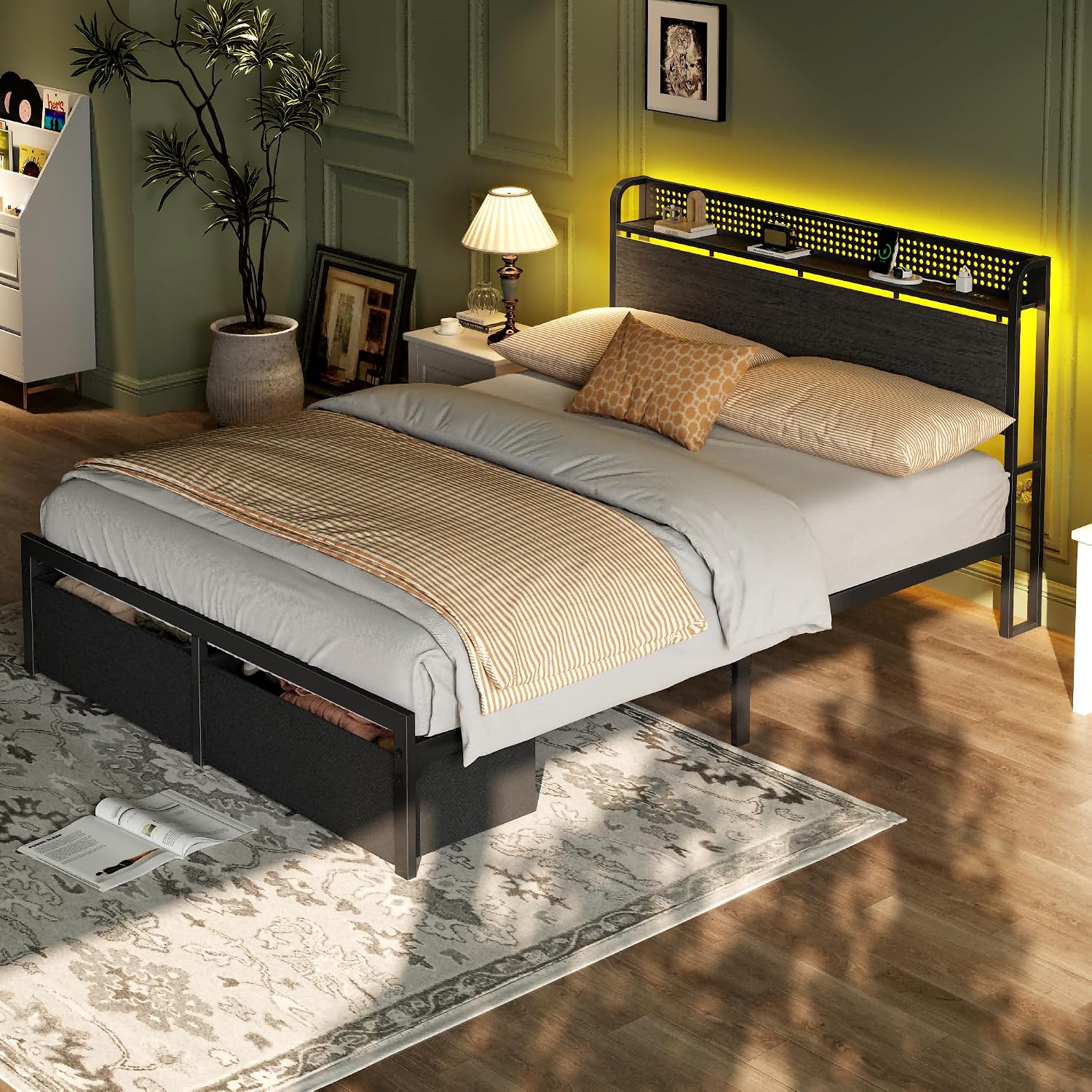 Thumbnail 4 de Furnulem HK-BF-001CLD-F-1-RG Full Bed Frame with Storage, Charging & RGB LEDs