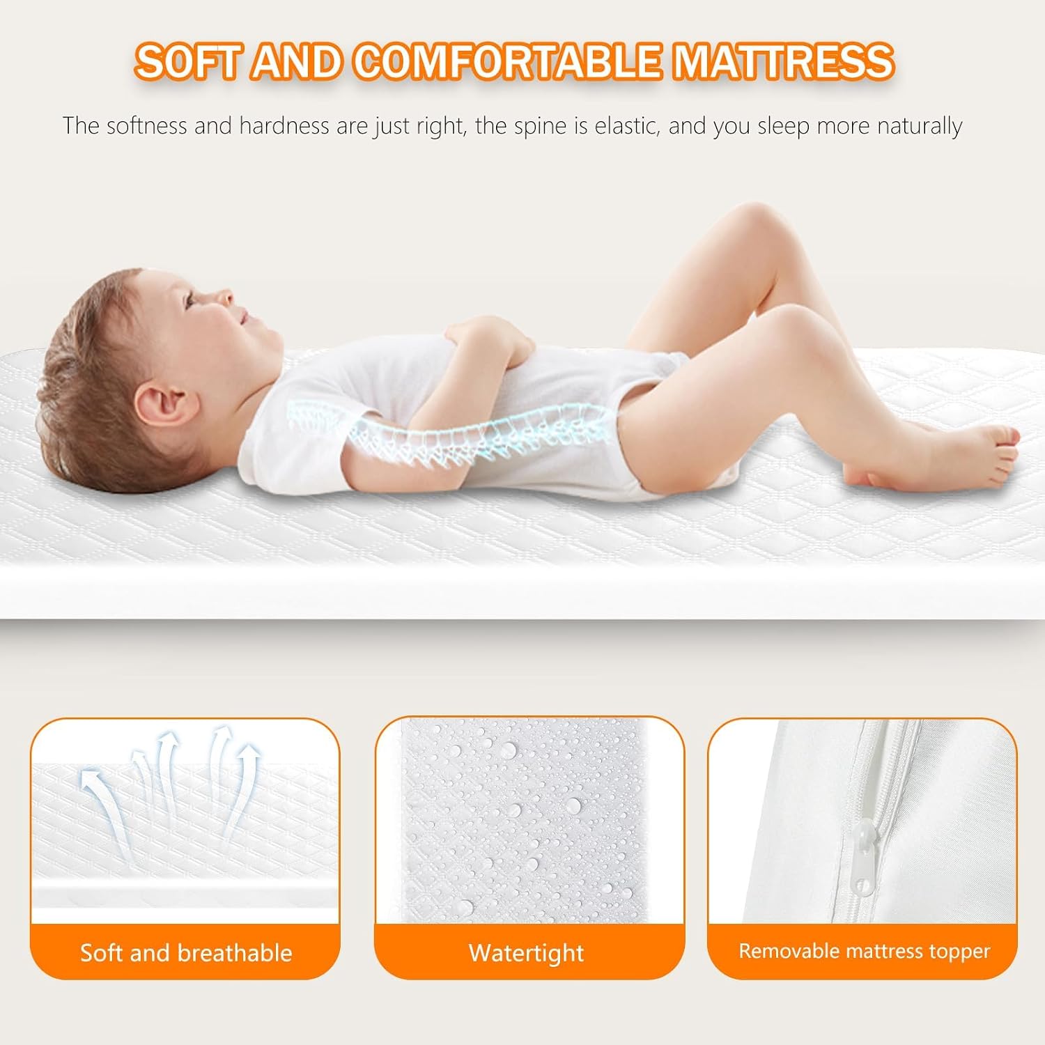Thumbnail 2 de kingobabys HM-P601 3-in-1 Baby Bassinet, 6 Heights, Mesh Sides, Khaki