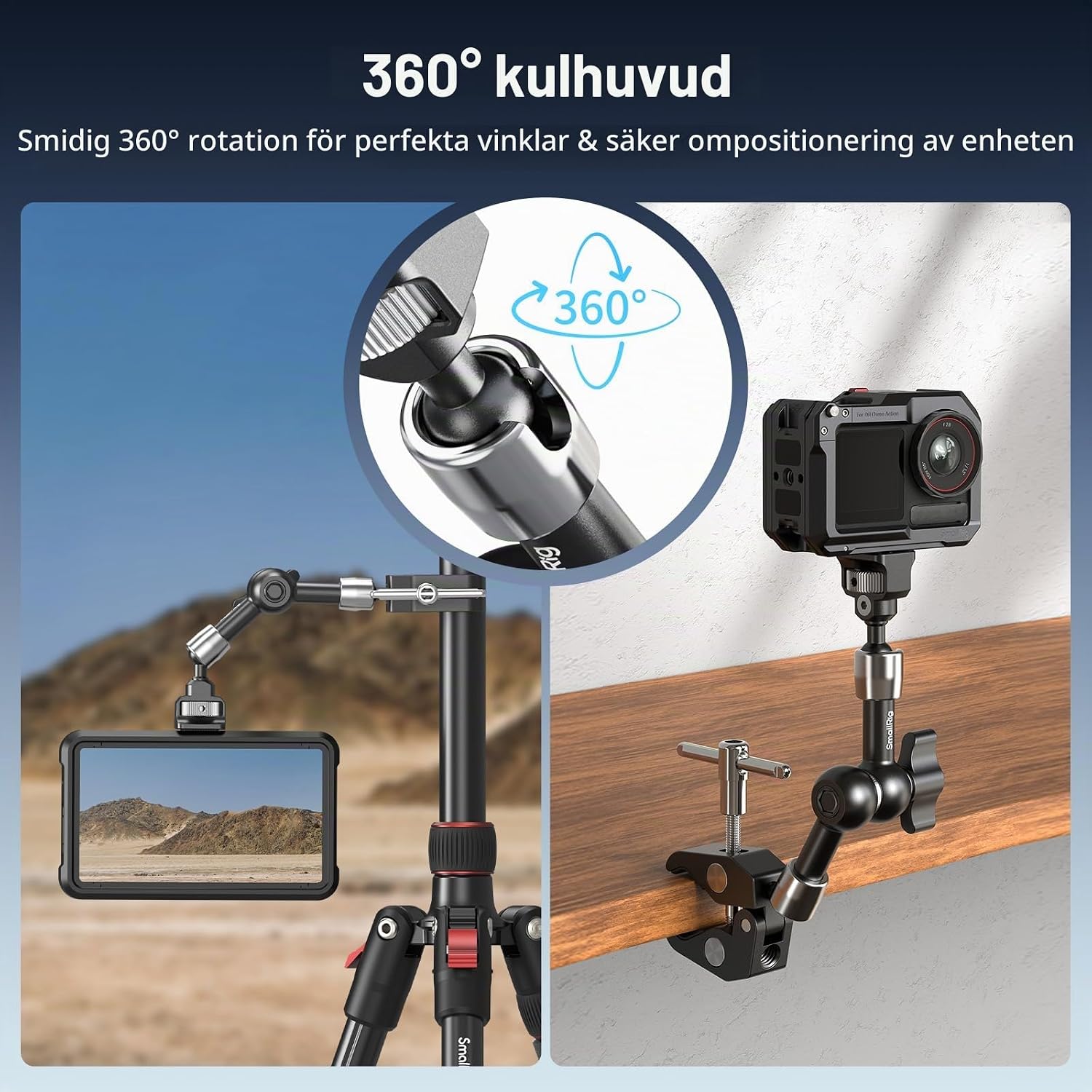 Detalle 2 de SMALLRIG 5310 magisk arm med klämma, 1/4"-20-fäste och justerbara leder