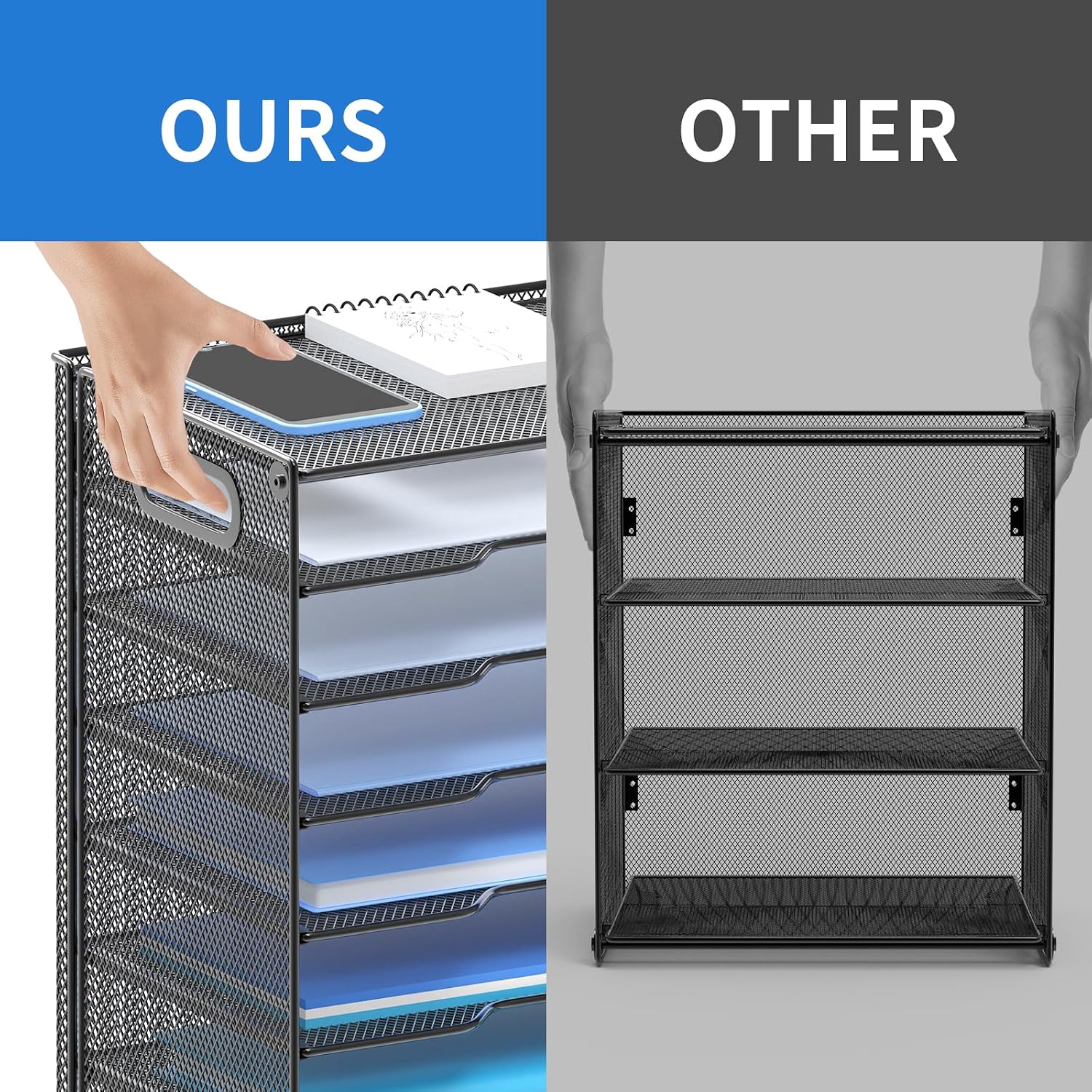 Detalle 1 de OUTWOLF OF00025 8-Tier Mesh Letter Tray Organizer, Adjustable Shelves, Black