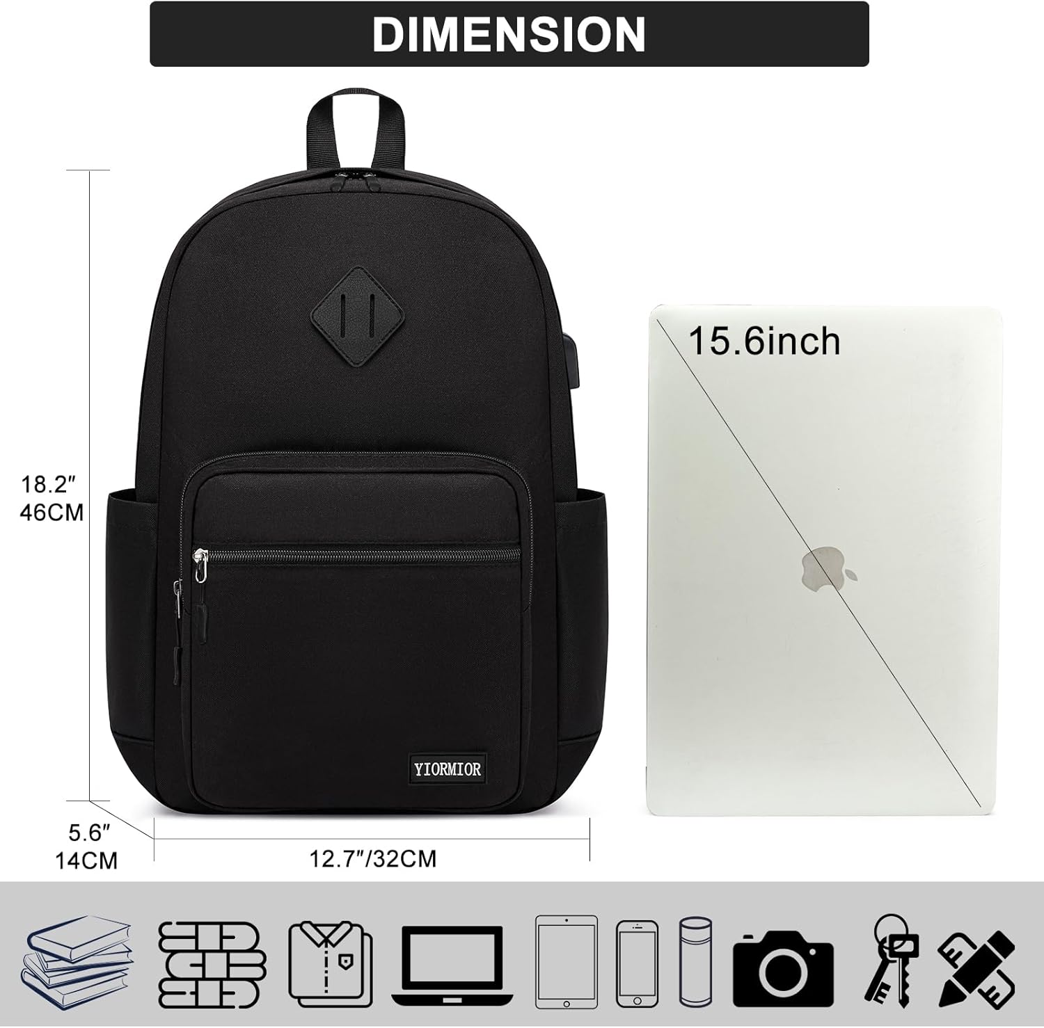Detalle 2 de YIORMIOR Zaino scuola università con porta PC fino a 15,6” e USB integrata