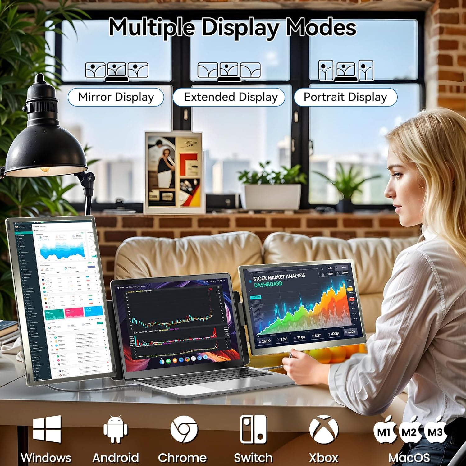 Detalle de domyfan 15.6" Laptop Bildschirm Extender – Plug‑&‑Play Erweiterung mit 1080p, 120% sRGB