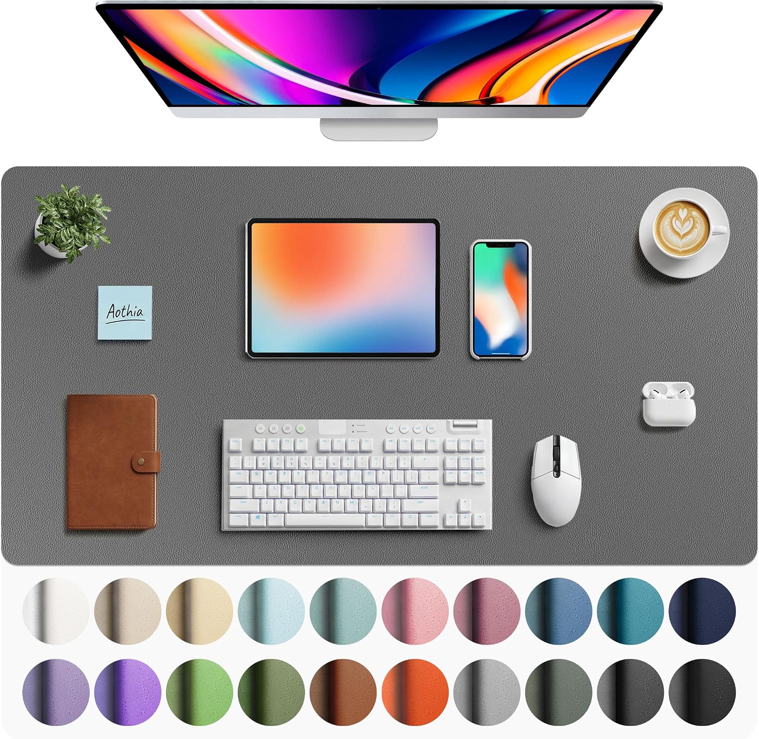 Detalle de Aothia Faux Leather Desk Mat, 40" x 24" Non-Slip PU Surface