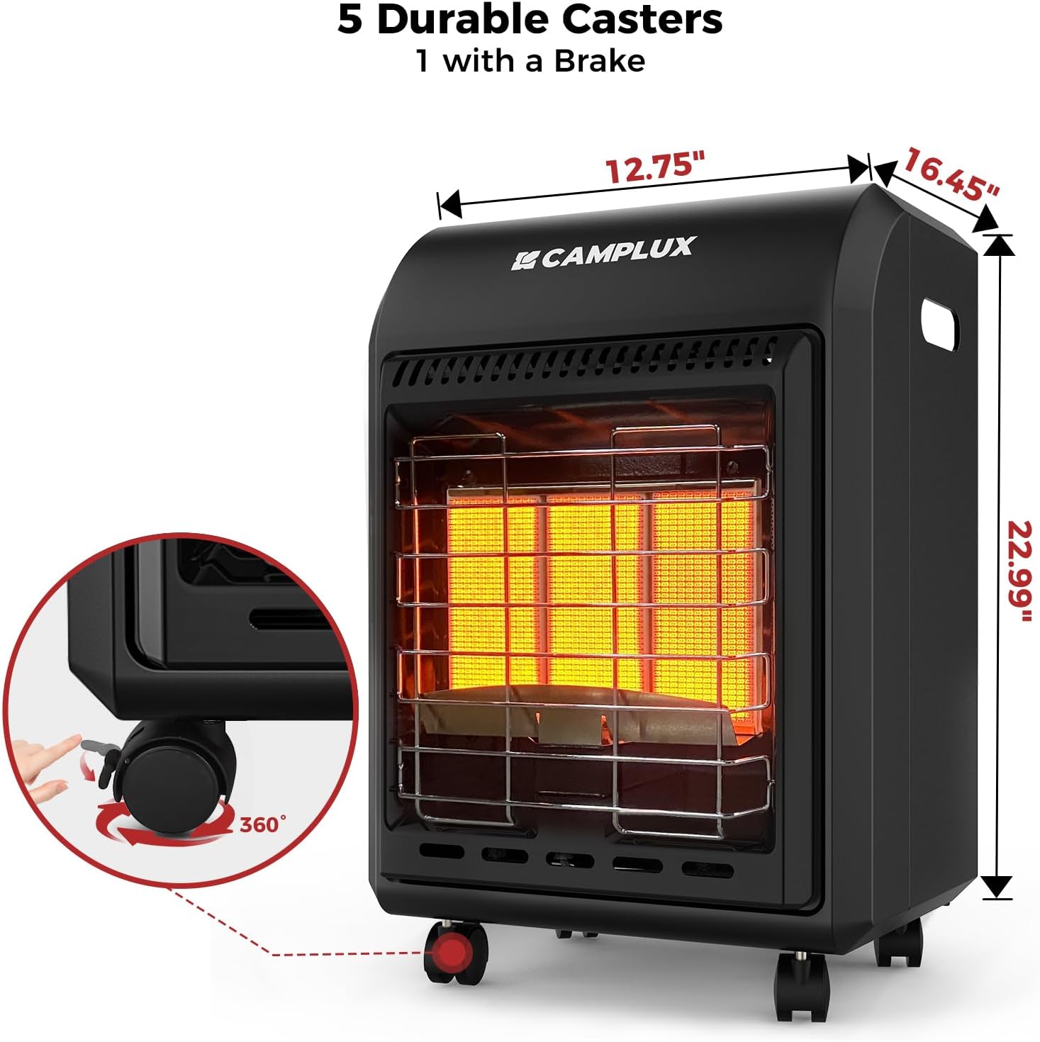Detalle de CAMPLUX CHV18B Propane Radiant Heater, 6,000–18,000 BTU, 450 sq. ft.
