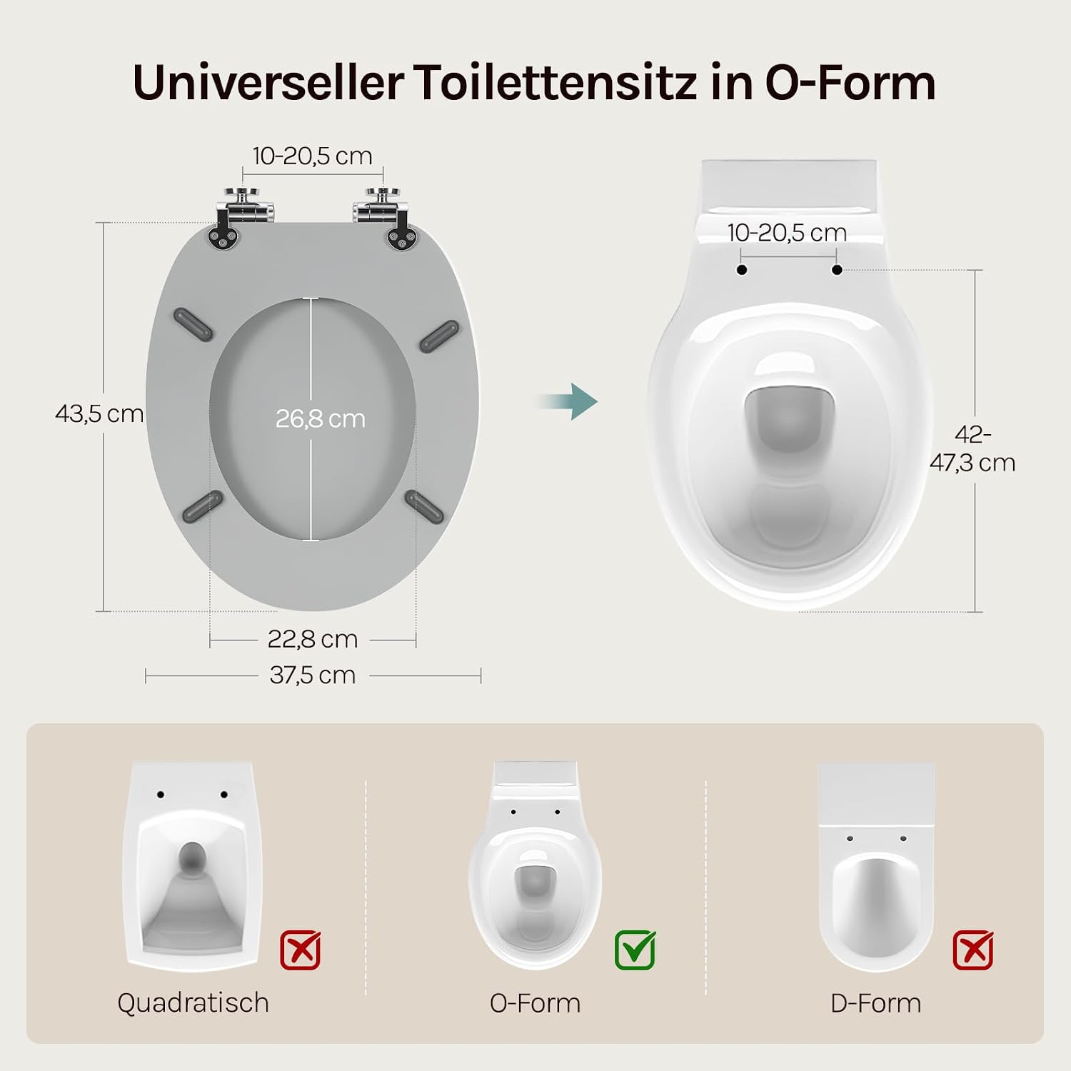 Detalle de WOLTU Toilettendeckel mit Absenkautomatik – O-Form aus MDF, 175 kg belastbar, Grau