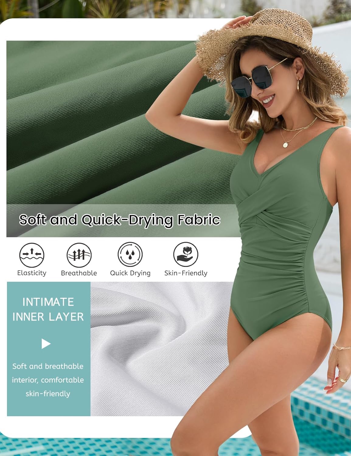 Thumbnail 5 de UMIPUBO women’s tummy control one-piece swimsuit with padded push-up, ruched v-neck cross design (plus size)