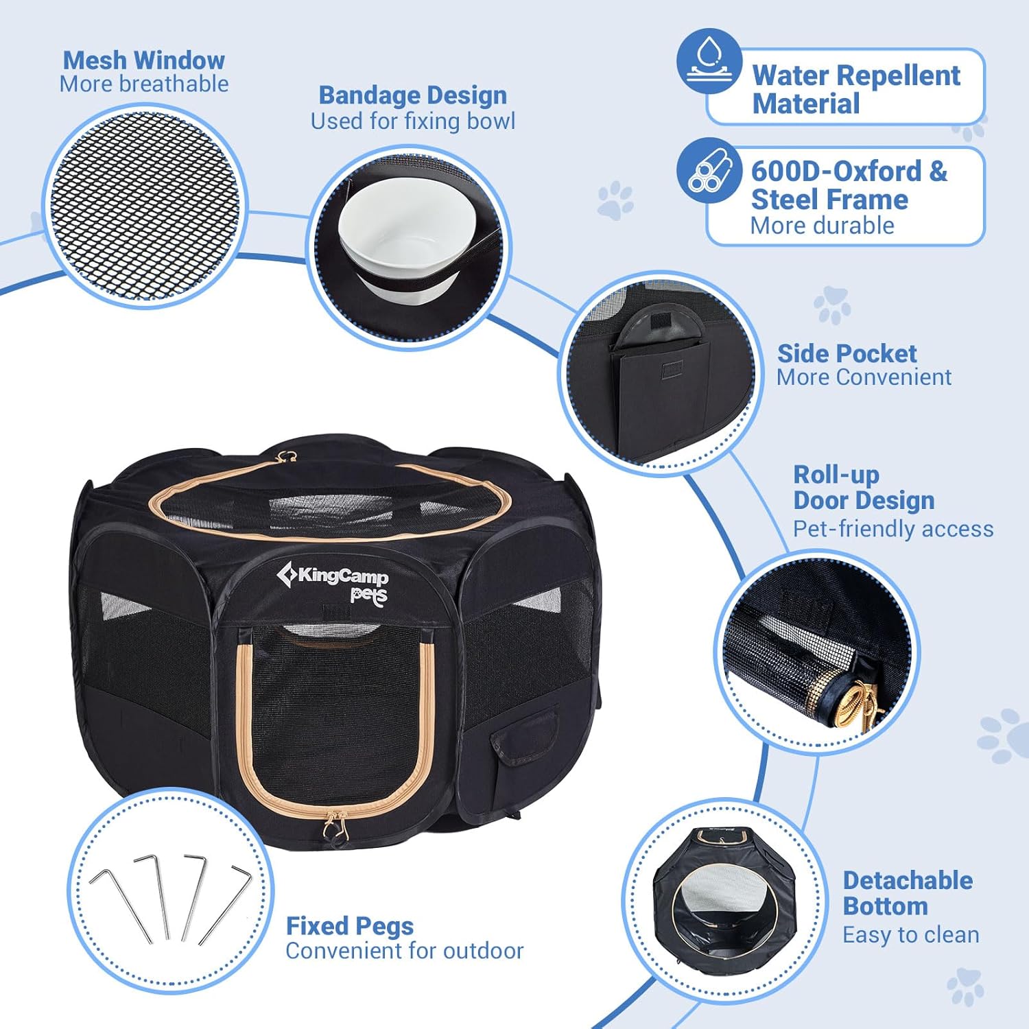 Thumbnail 2 de KINGCAMP Foldable Pet Playpen (50IN) with Breathable Anti-Bite Mesh